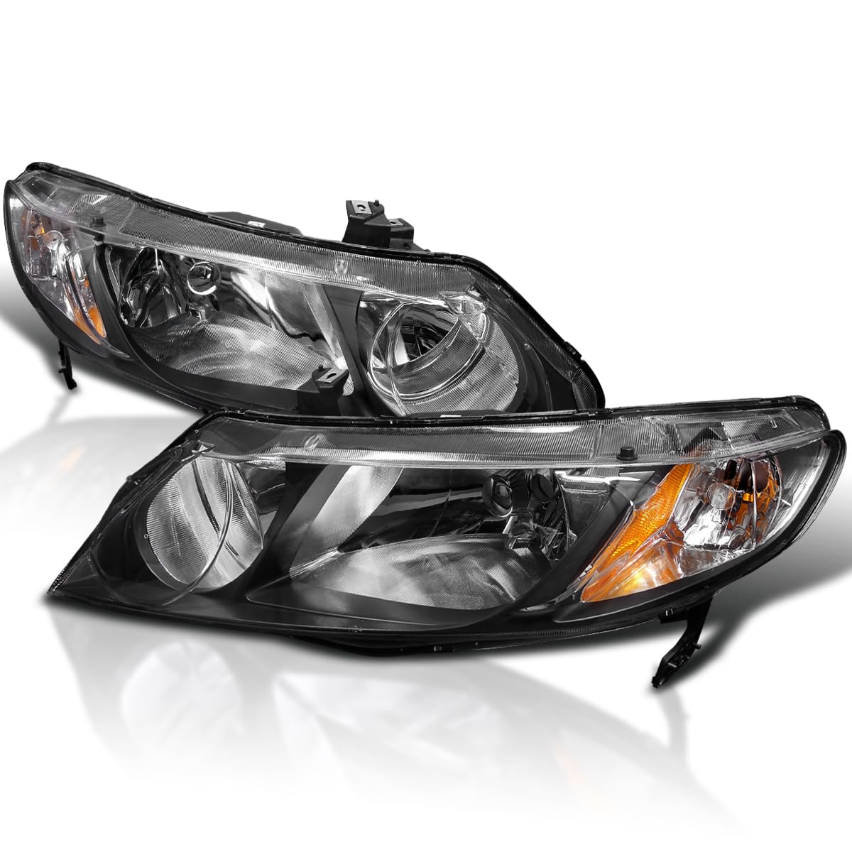 Spec-D Tuning Black Headlights for 2006-2011 Honda Civic 4-Door Sedan - Left & Right Pair Headlight Assembly - Upgrade Your Ride with Stylish Nighttime Visibility