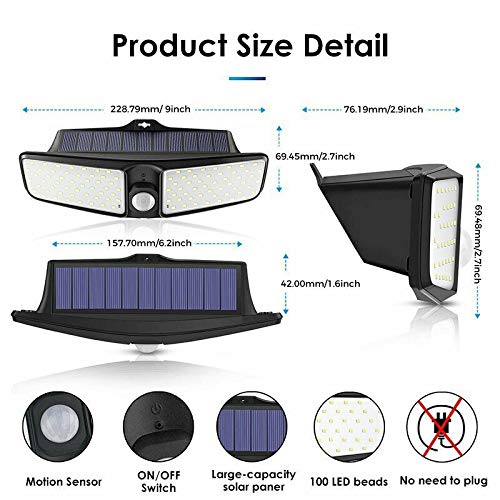 100 LED Solar Security Light with Motion Sensor - Dual Head Outdoor Floodlight for Yard, Garden, and Driveway Lighting