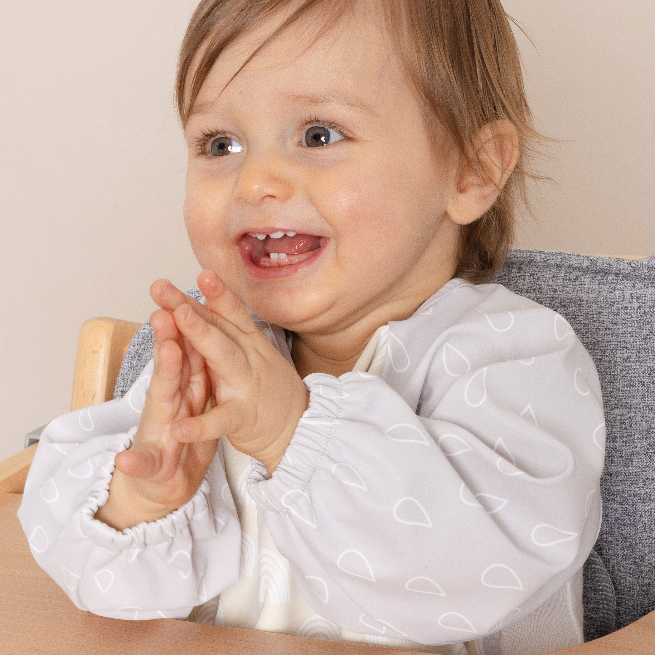 Nordic Smock Bib for Baby - Soft Grey & Sand Cotton Feeding Bib with Adjustable Straps - Perfect for Mealtime, Daycare, and Messy Play