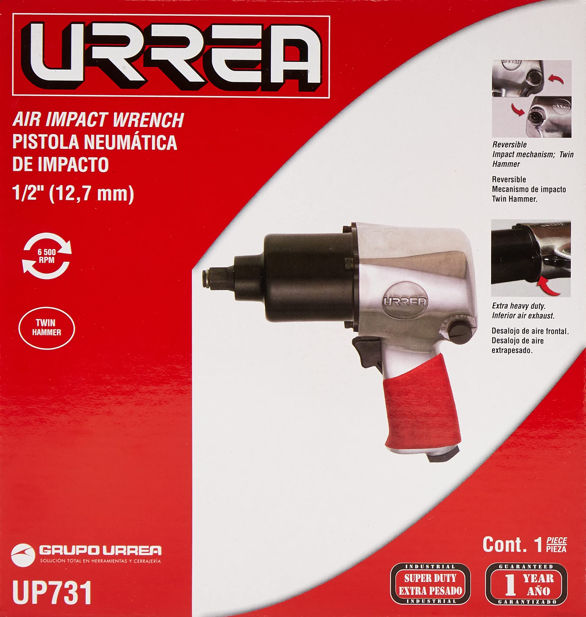 Urrea UP731 1/2-Inch 7000 RPM Twin Hammer Pistol Grip Air Impact Wrench Set - Professional Automotive & Industrial Tool for Tire Changes, Construction & Heavy Duty Repairs