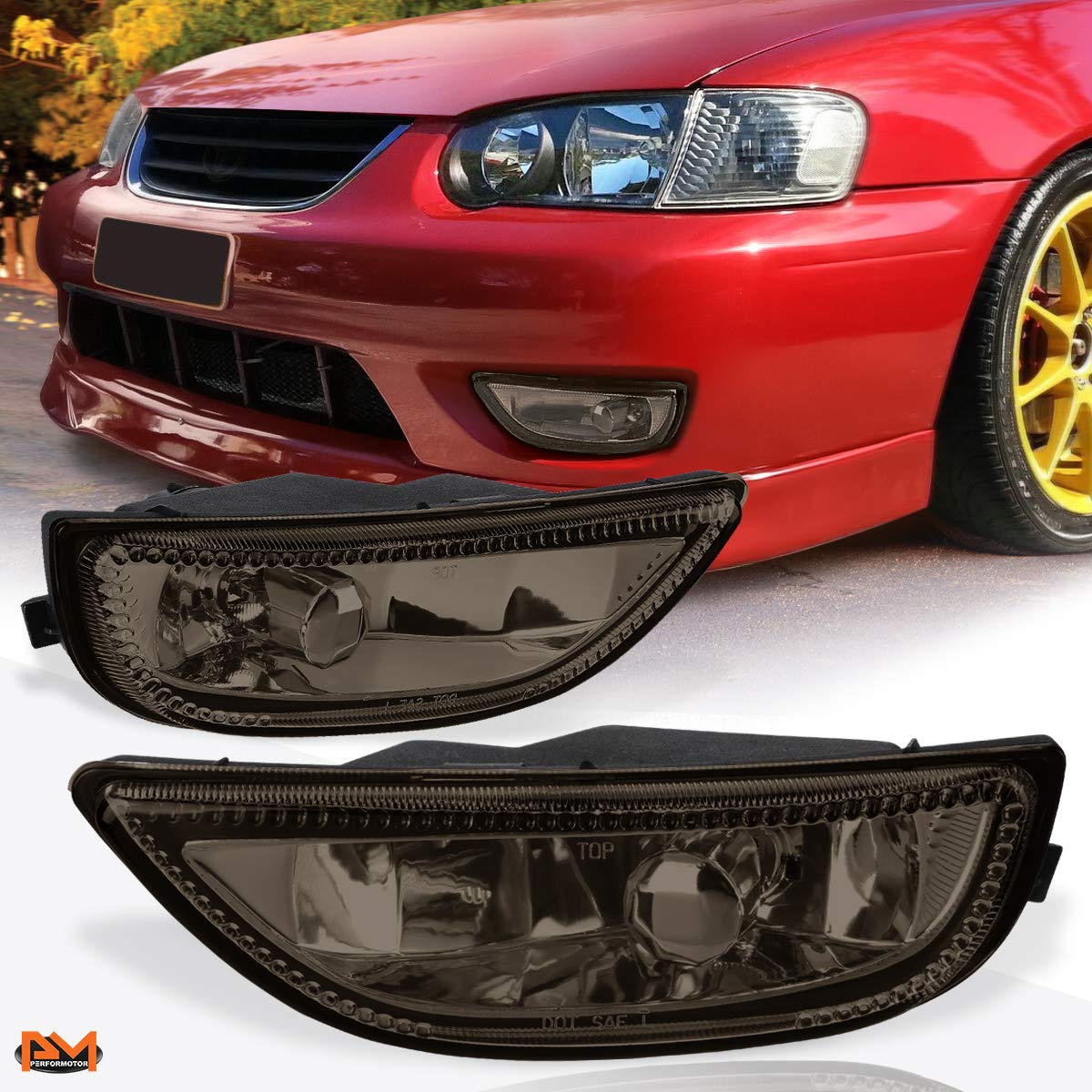 PM PERFORMOTOR Smoked Fog Lights for 01-02 Toyota Corolla - Front Bumper Upgrade