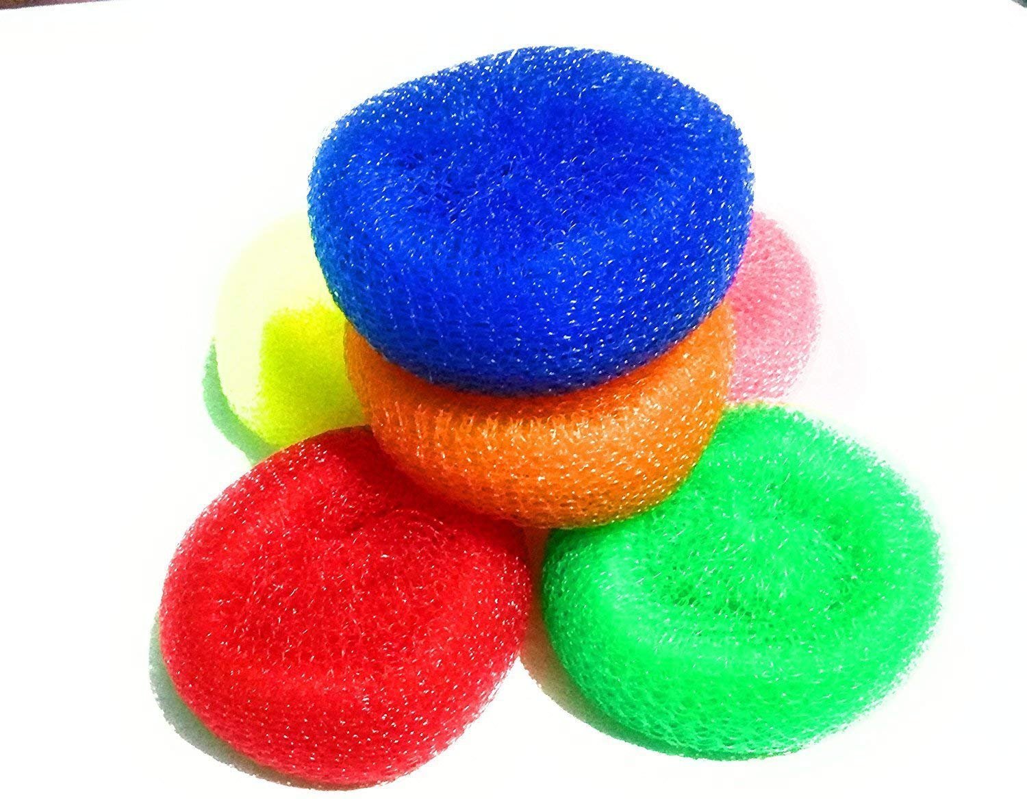 RED CRUSH Non-Scratch Nylon Scrub Pads for Teflon Pans - Gentle Cleaning for Non-Stick Cookware (6-Pack, Multicolor) - Perfect for Pots, Pans & Delicate Kitchenware
