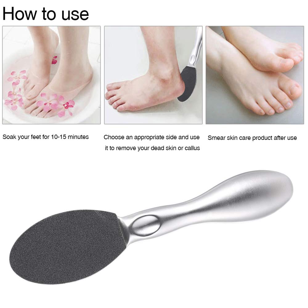 Premium Stainless Steel Foot Rasp Kit - Double Sided Foot File & 10 Sandpaper Pads for Callus & Hard Skin Removal | Professional Pedicure Tool for At-Home Foot Care & Spa Treatments