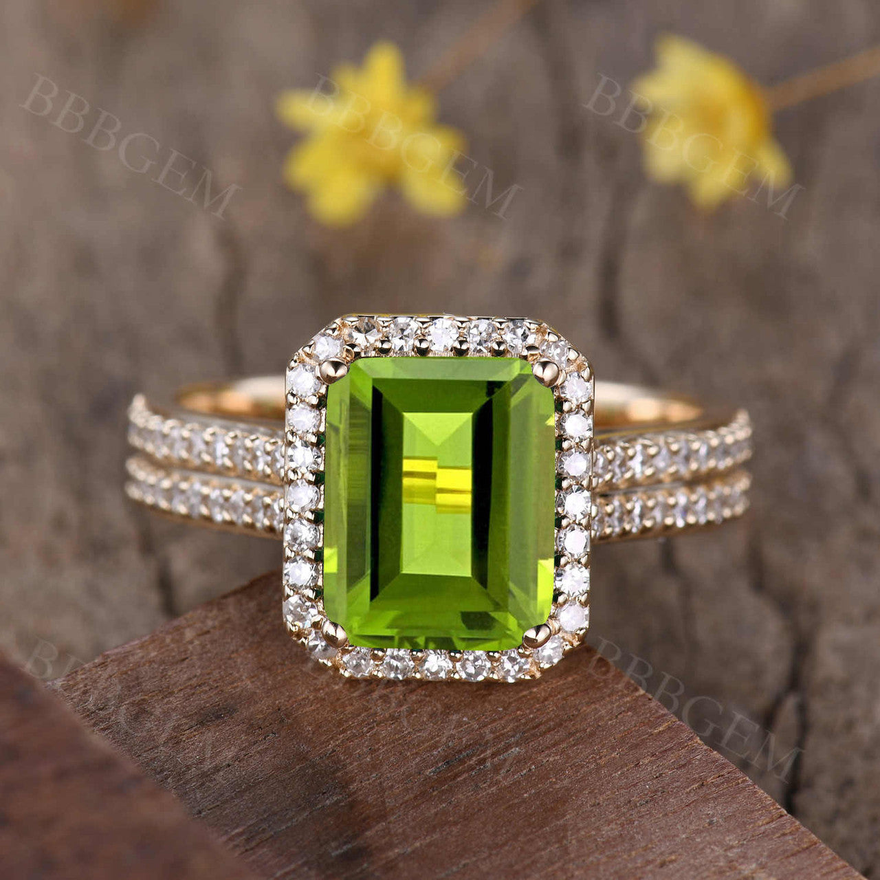 8x10mm Peridot Emerald Cut Engagement Ring - 14K Gold Wedding Band for Women - Perfect for Proposals, Anniversaries & Bridal Jewelry