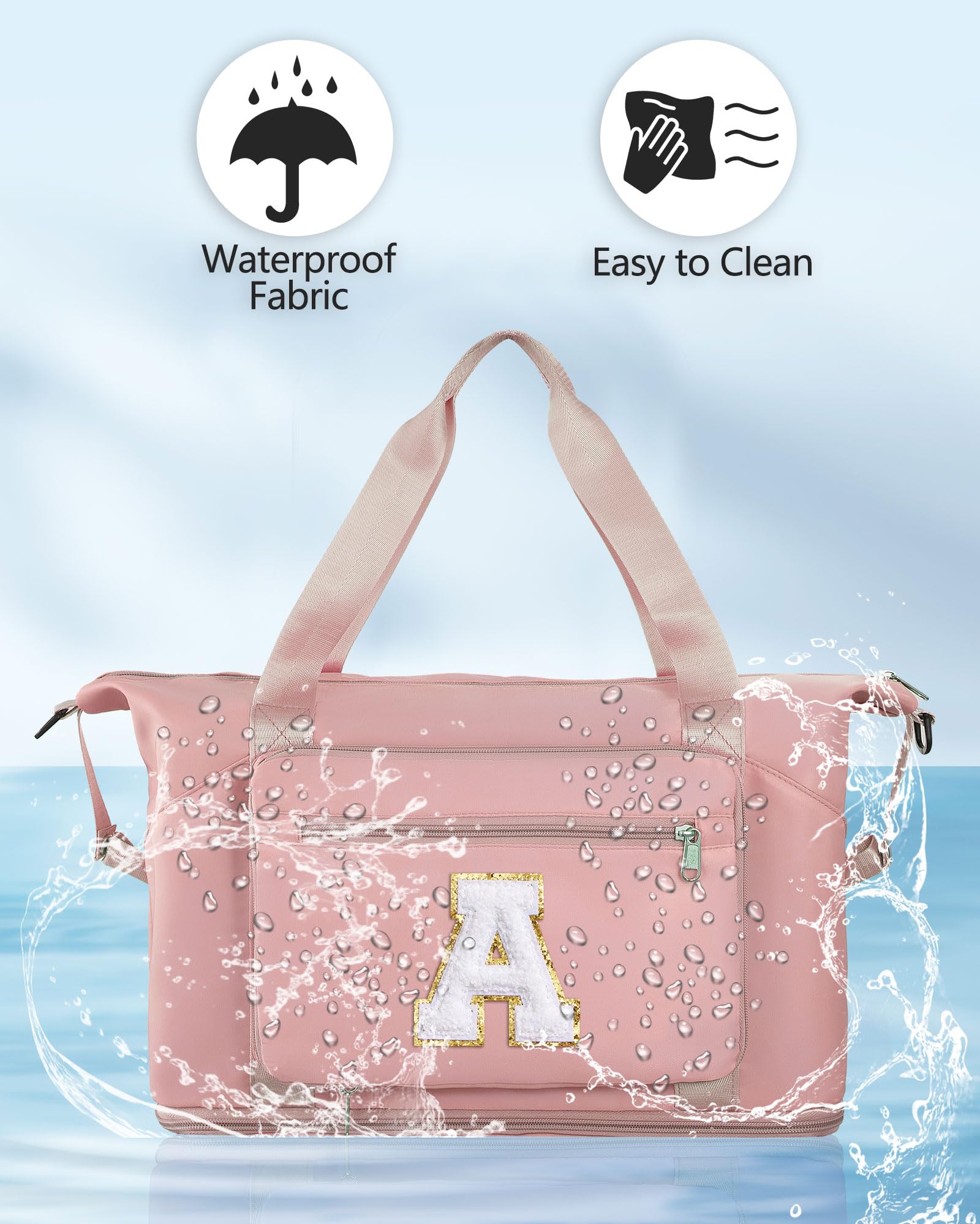 Personalized Initial Duffle Bag for Women - Pink Travel Duffel Bag with Shoe Compartment, Gym & Overnight Bag, Perfect for Weekend Getaways, Hospital Visits & Carry-On Luggage | Great Gift for Women & Girls