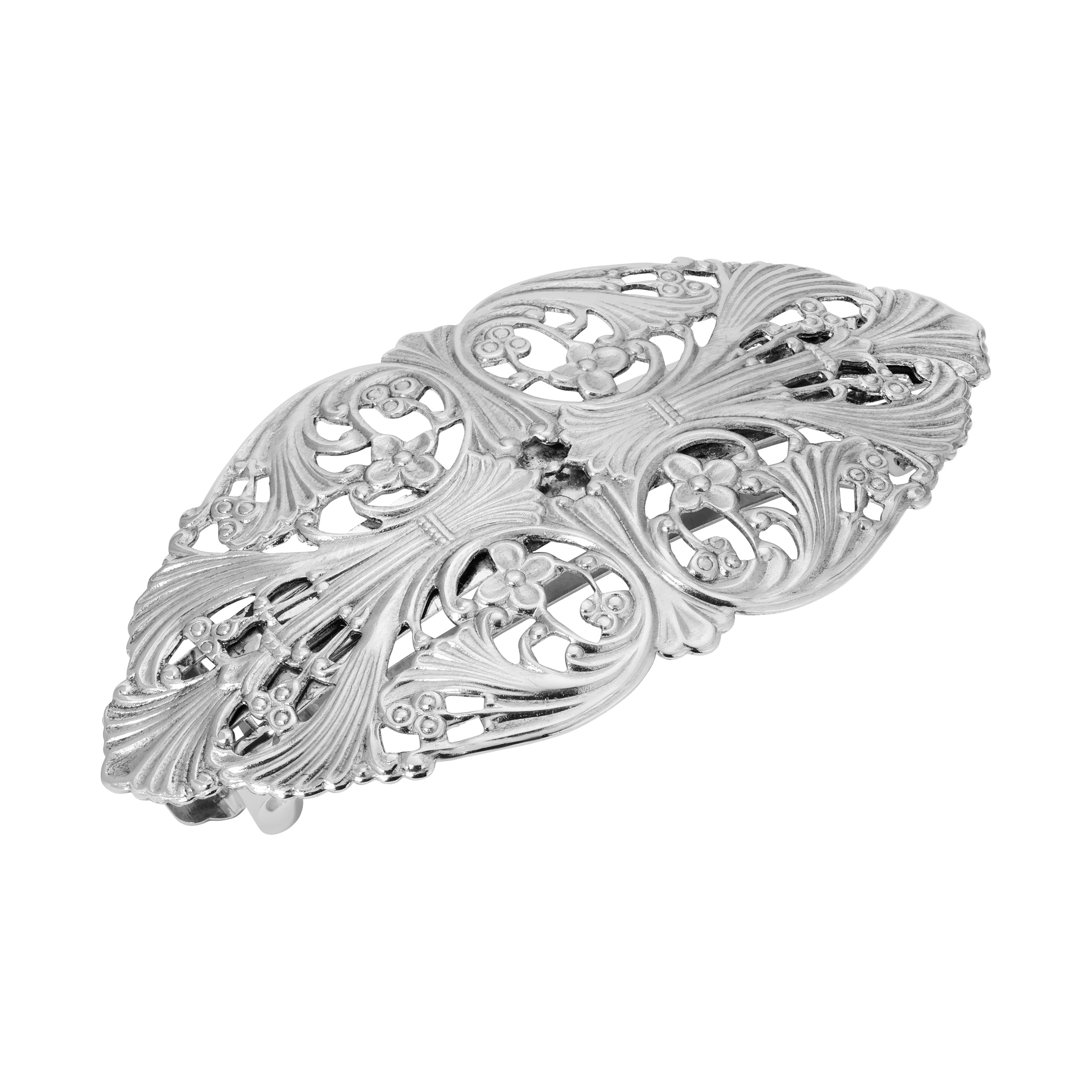 Vintage 1928 Jewelry Filigree & Floral Hair Barrette Clip - Elegant Bridal, Wedding, and Special Occasion Hair Accessory for Women