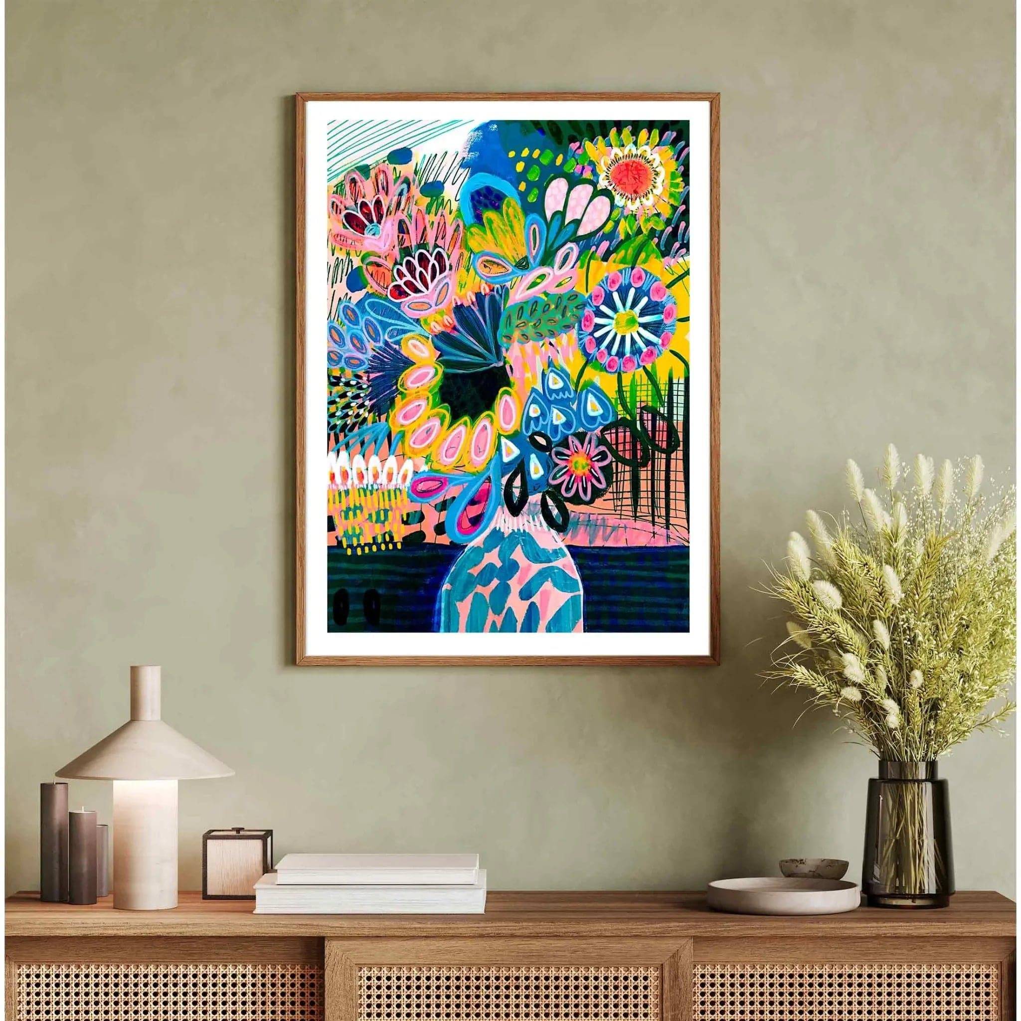 Abstract Floral Wall Art Print - Modern Canvas Painting of Flowers in Vase for Living Room & Bedroom Decor