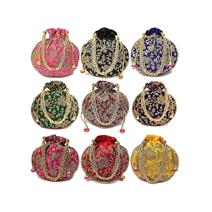 Handmade Designer Potli Bags for Women - Indian Beaded Jewelry & Wristlet Clutches - Perfect for Weddings, Parties & Return Gifts (Bridal Accessories, Ethnic Fashion)