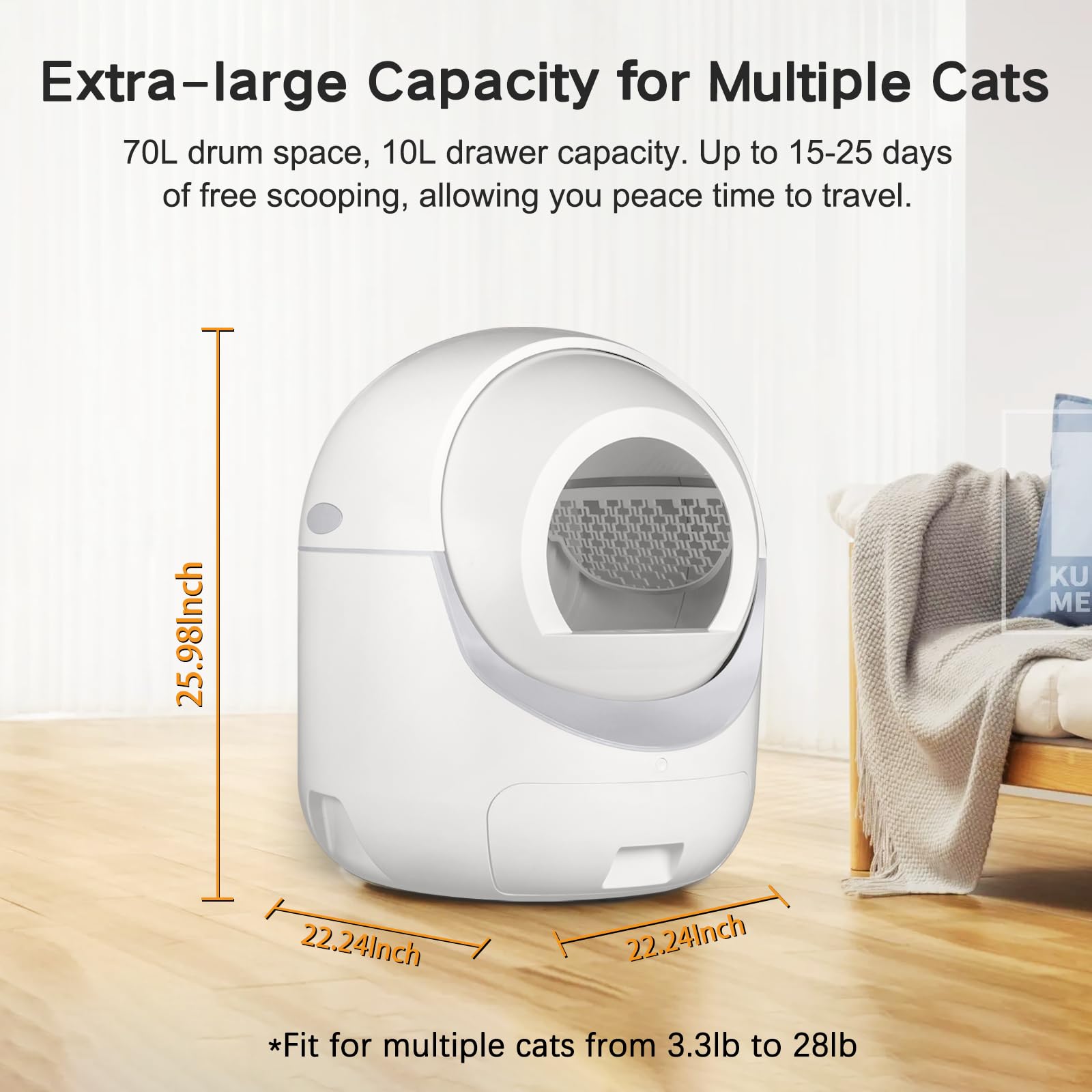 Self Cleaning Cat Litter Box - Automatic APP Controlled Odor-Free Litter Box with Safety Protection for Multiple Cats (Includes Waste Bags) - Perfect for Busy Pet Owners & Multi-Cat Households