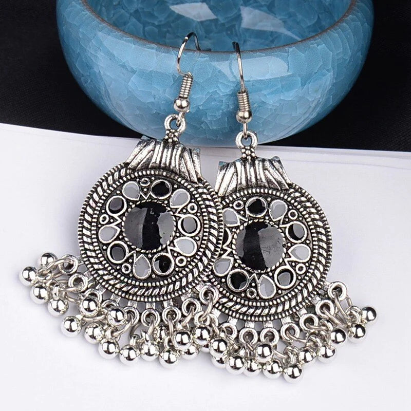 Oxidized Waterdrop Dangle Tassel Earrings for Women - Boho Chic Vintage Style Jewelry (E872) | Perfect for Parties, Weddings & Everyday Wear