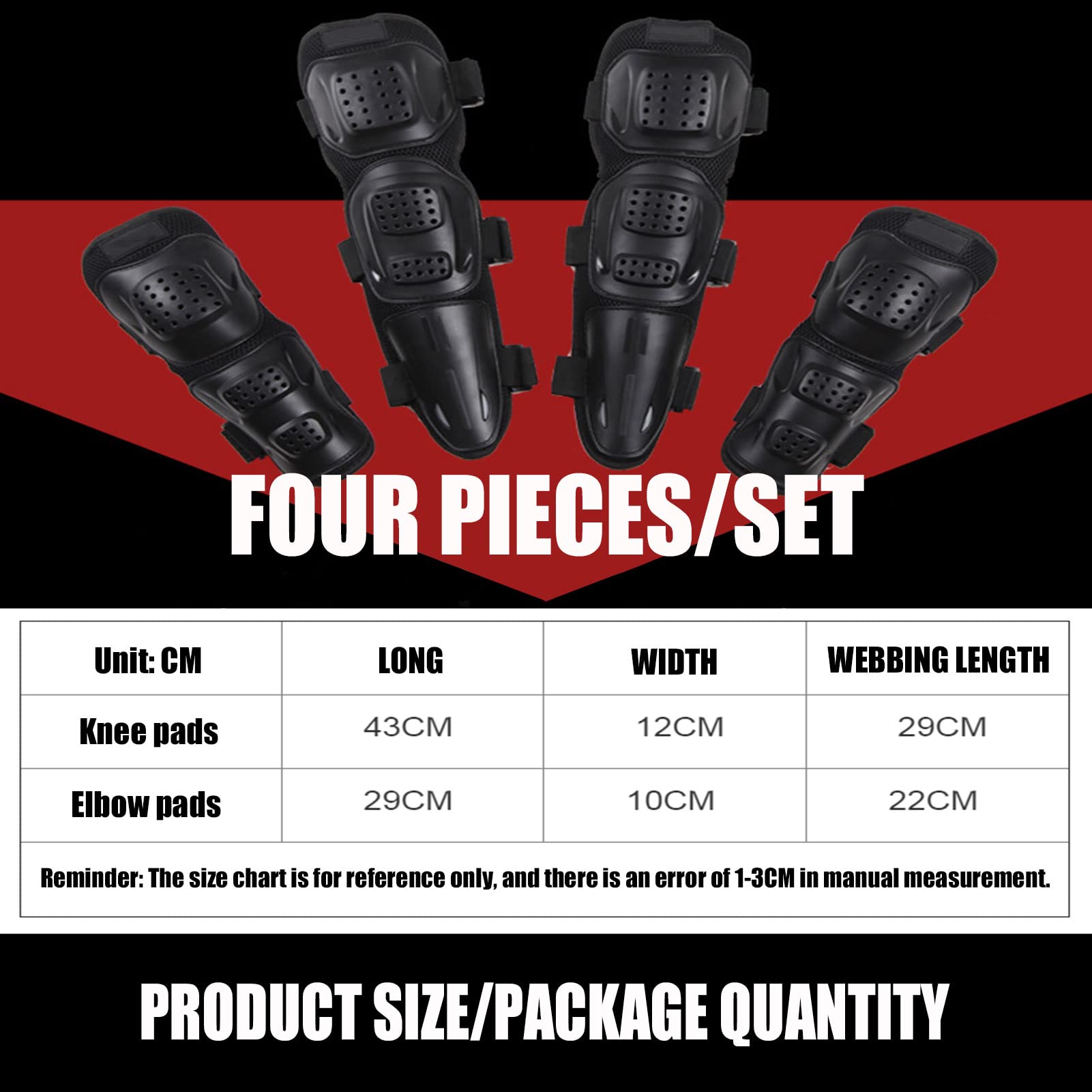 Motocross Knee & Elbow Guards - 4 Pcs Adult Protective Gear for Riding