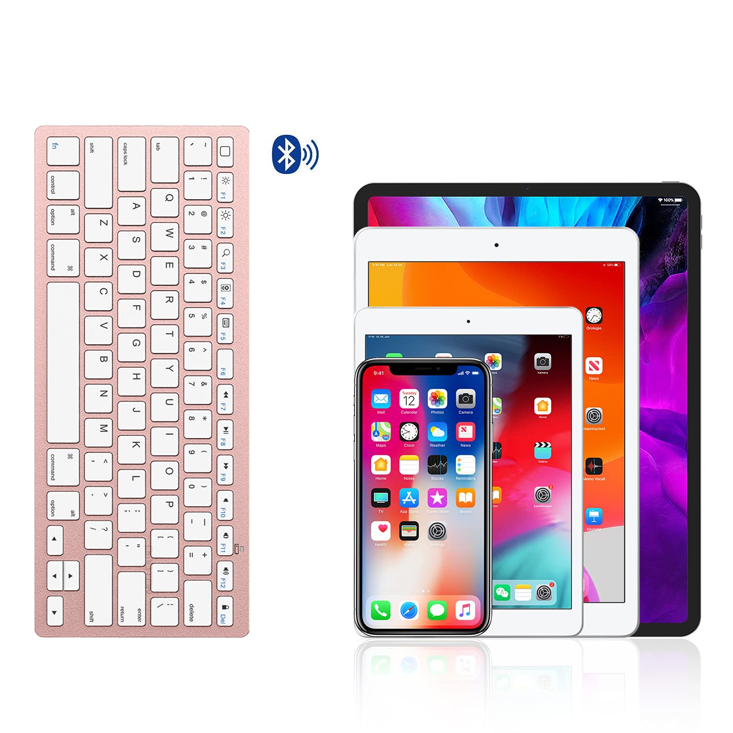OMOTON Bluetooth Keyboard for iPad 10th/9th/8th/7th Gen, iPad Pro 13/12.9/11 inch, iPad Air 13/11 inch & iPad Mini - Slim Wireless Keyboard with Pink Gold Finish for Typing, Office Work & Travel