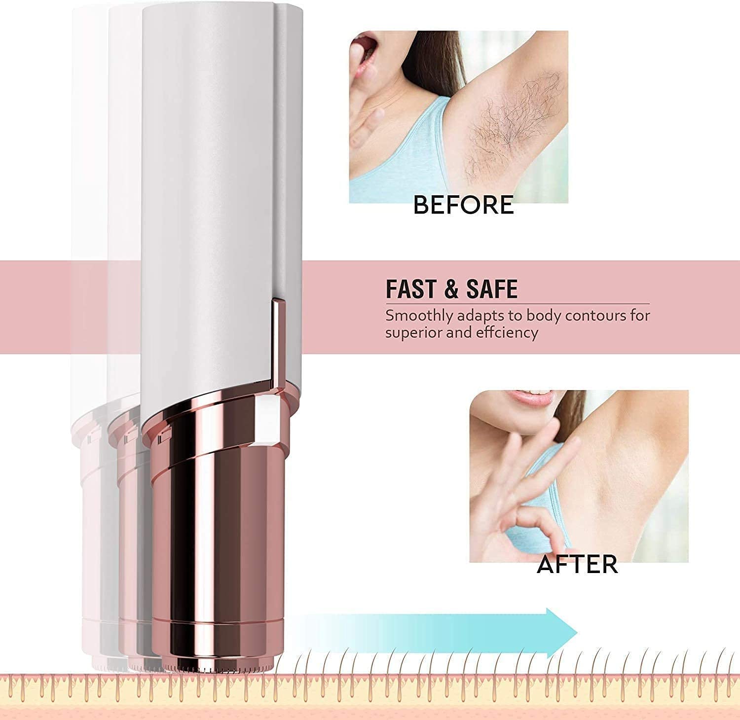 Women's Hair Remover - Mini Epilator & Trimmer for Face, Upper Lip, Chin, Eyebrows | Portable Lipstick-Shaped Design with Battery (Golden White) | Perfect for Travel, Home Use & Skincare Routine