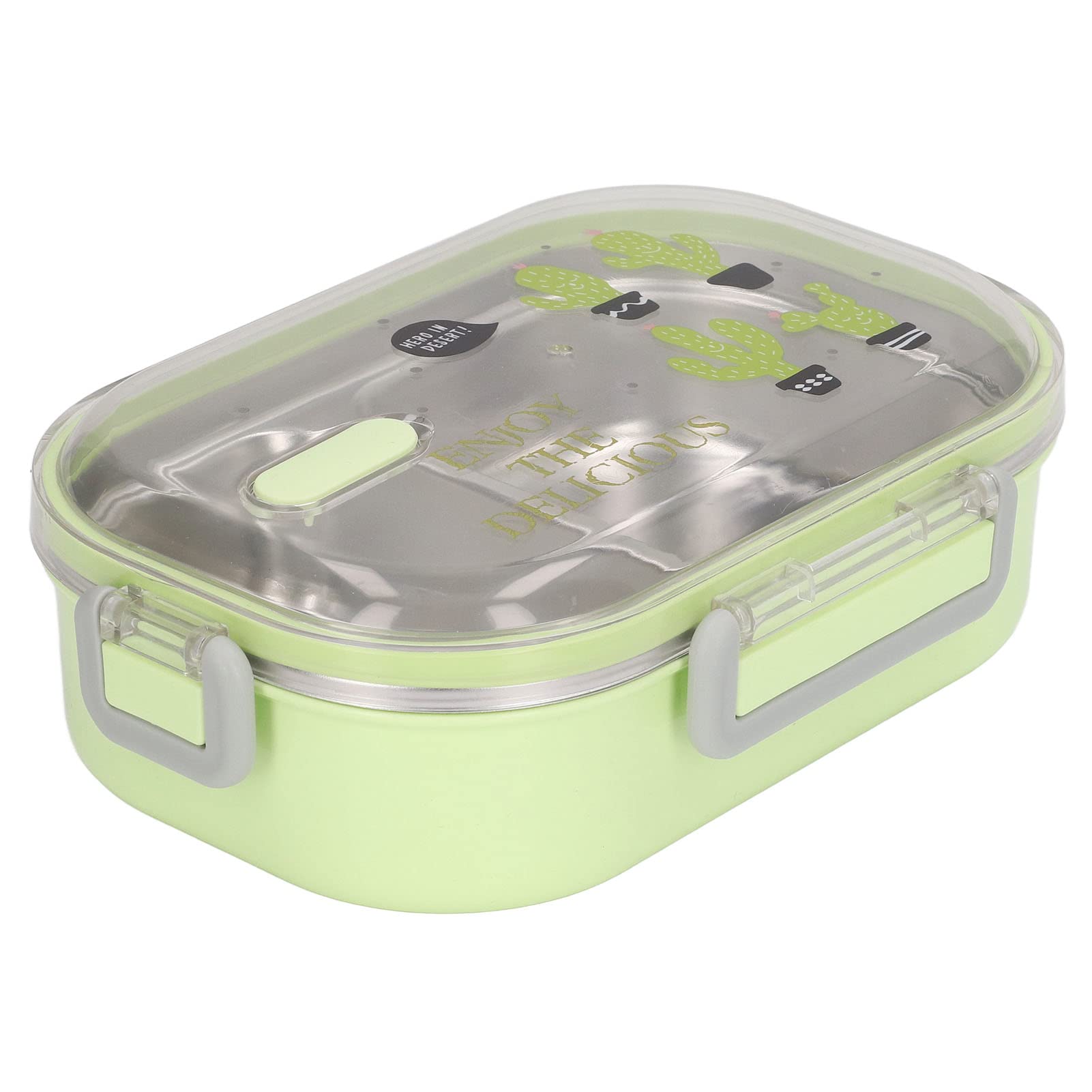 TOPINCN Stainless Steel Bento Box - 3 Compartment Leak Proof Lunch Container with Thermal Insulation | Cute Cactus Design for Kids & Students | Perfect for School, Office & Picnics