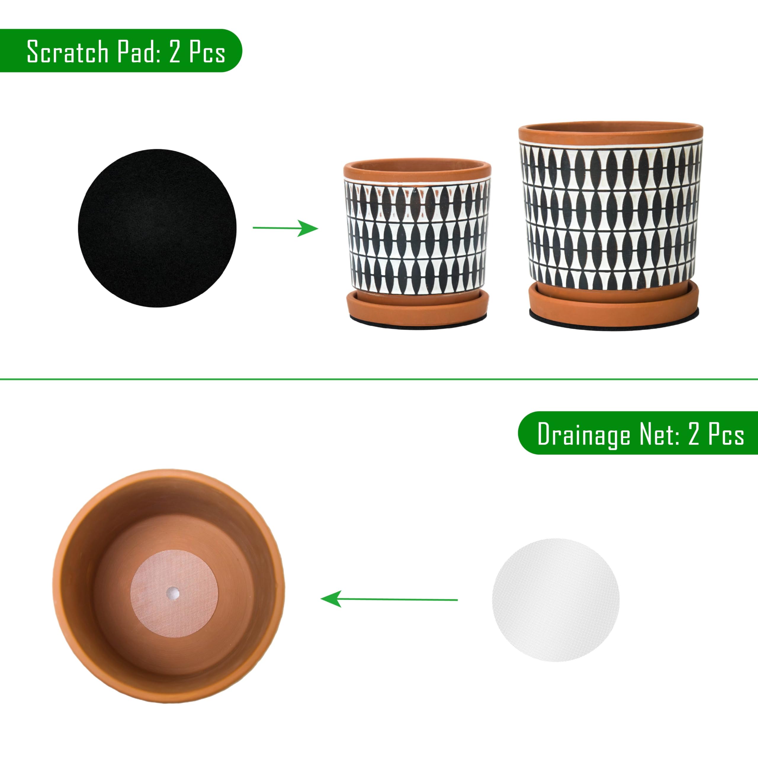 D'vine Dev Set of 2 Terracotta Plant Pots - 4 Inch & 6 Inch with Drainage Holes & Saucers - Pottery Red/Black (31-958-B-2) - Perfect for Indoor Plants, Succulents & Home Decor
