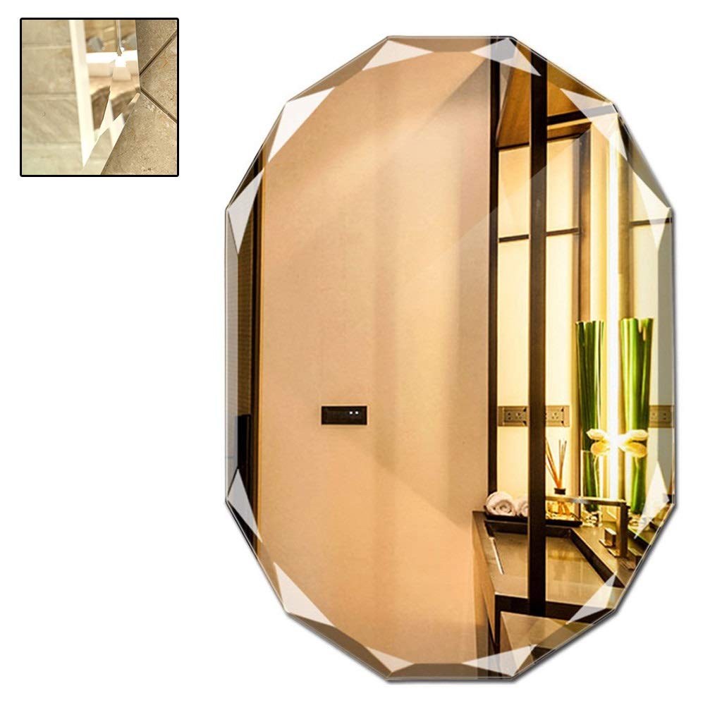Diamond Edge Oval Wall Mirror - Bathroom Vanity Mirror for Home Decor (Silver, 50x70cm)