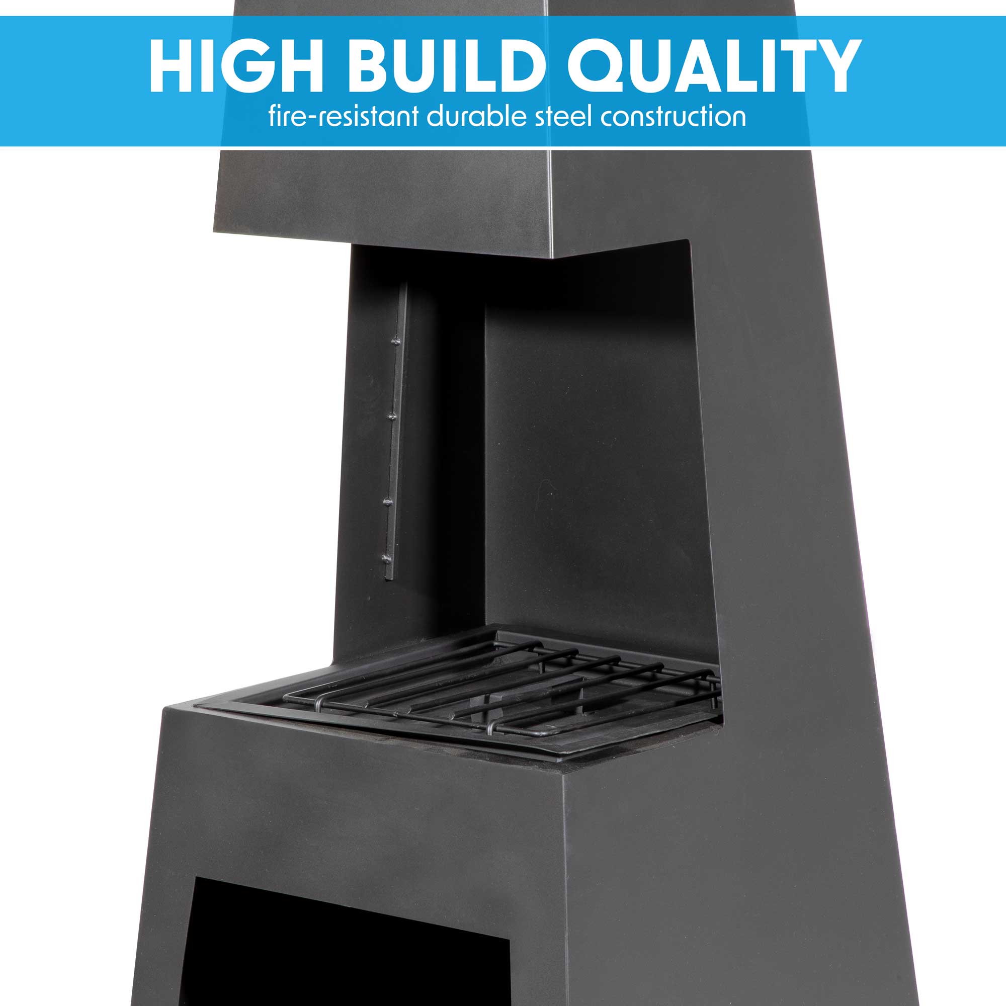 Pyramid Chiminea Outdoor Fireplace - Black Steel Patio Heater with Firewood Storage (DG107) - Perfect for Backyard, Garden, and Camping Gatherings