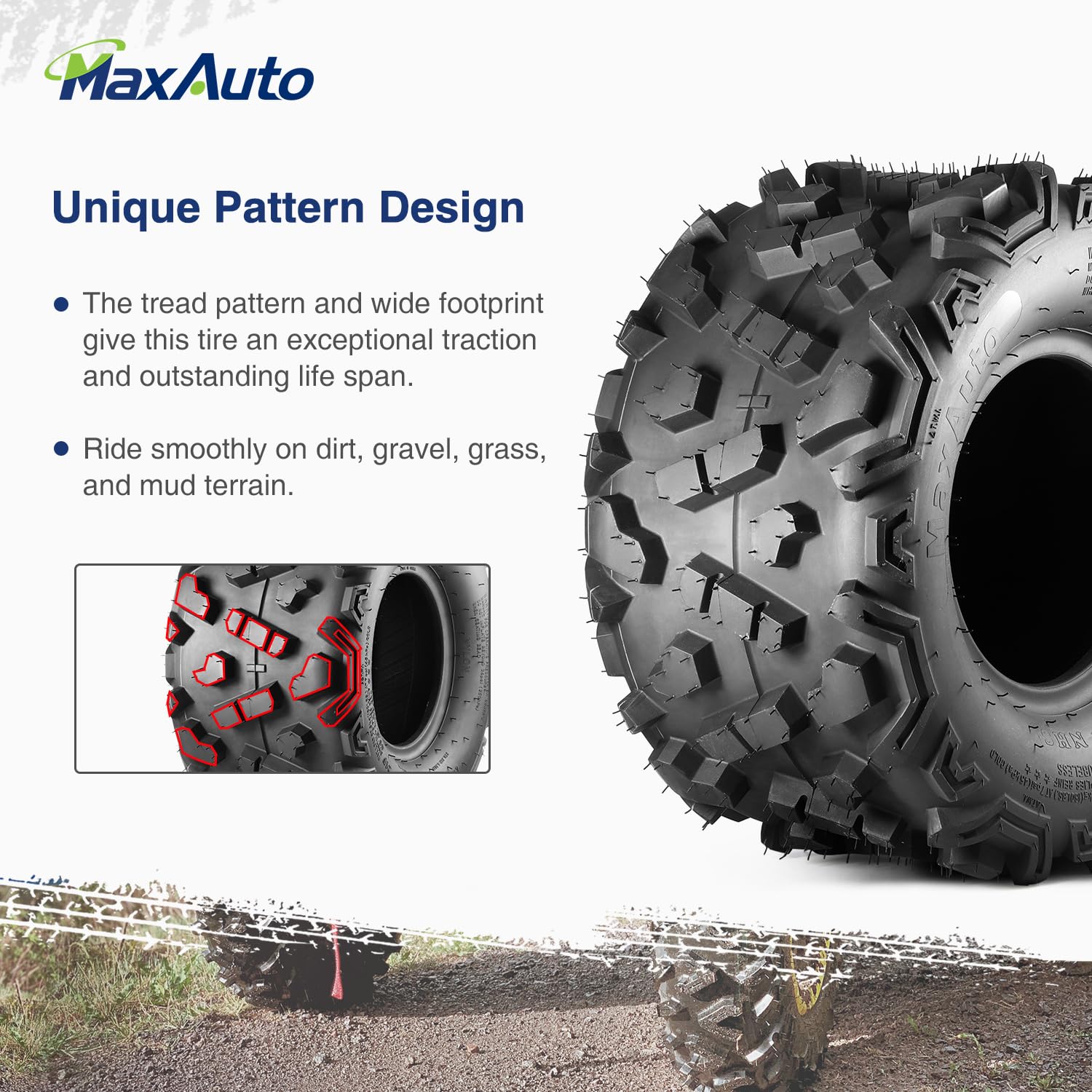 MaxAuto 16x8-7 ATV Tires 6-Ply Tubeless - 2 Pack for Go-Karts, Mini Bikes & UTVs | All-Terrain Off-Road Performance | Perfect for Trail Riding, Racing & Outdoor Adventures
