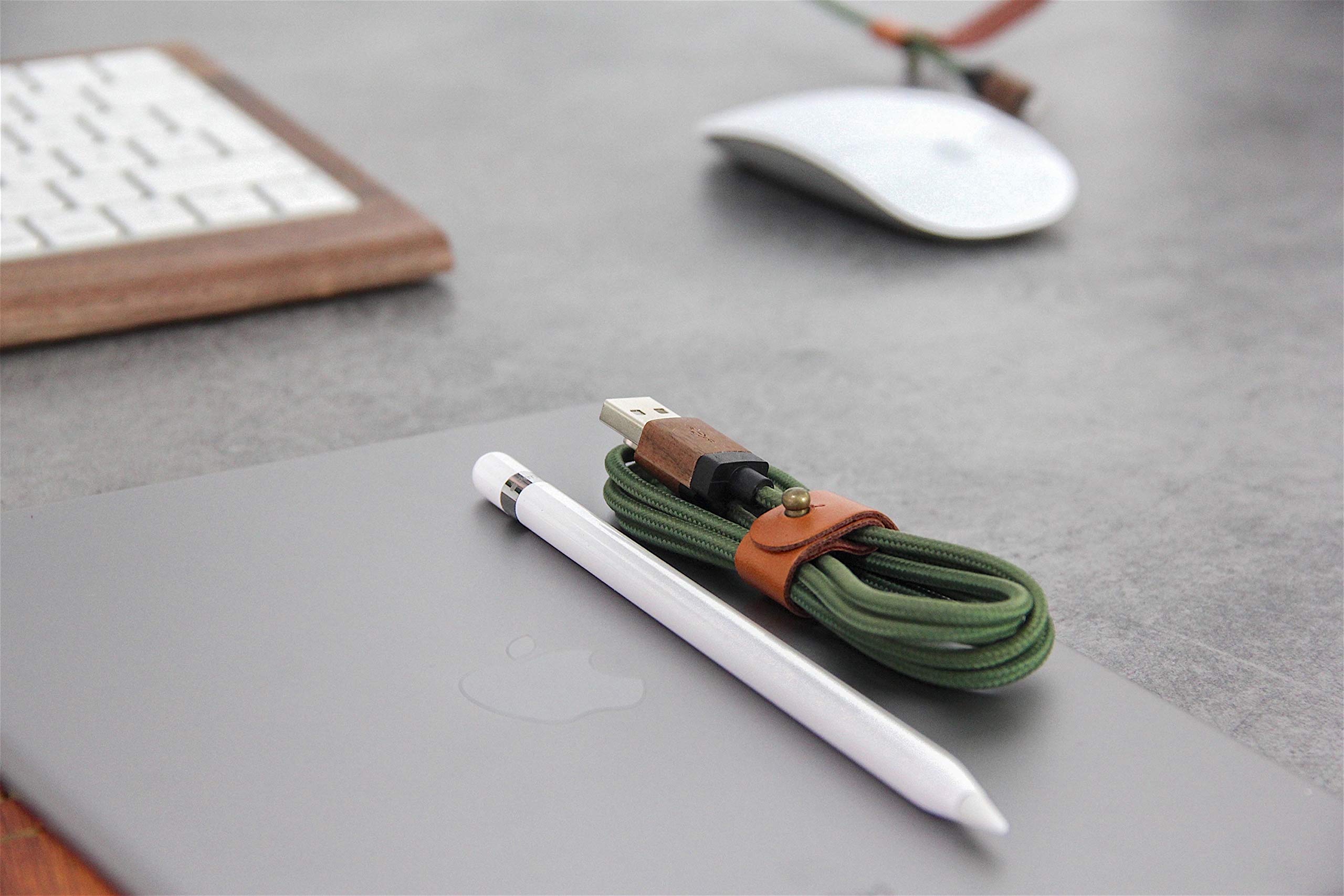 Eco-Friendly Wooden Lightning Cable - Compatible with All Apple Lightning Devices, Real Wood & Nylon Braided Charging Cord (Walnut/Green) - Perfect for Home, Office & Travel Charging