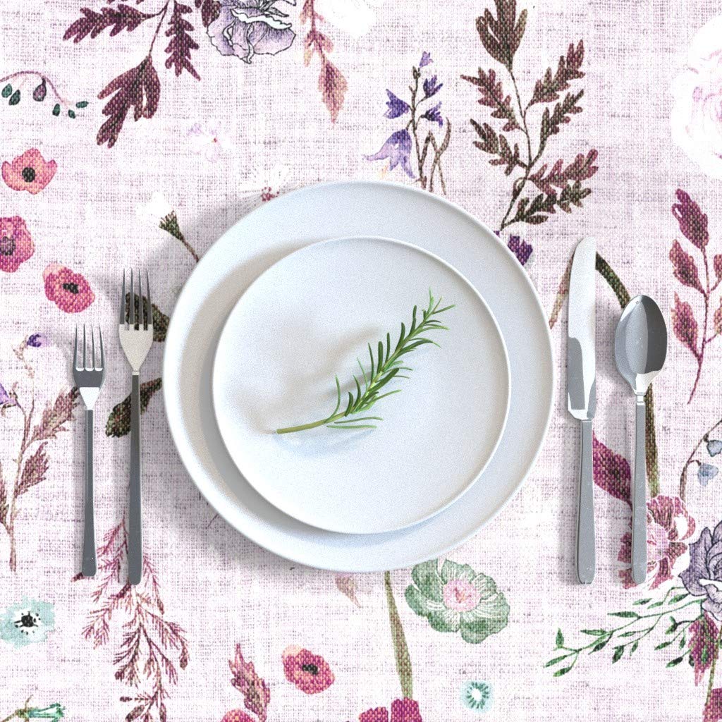 Lavender Purple Floral Cotton Sateen Tablecloth 70