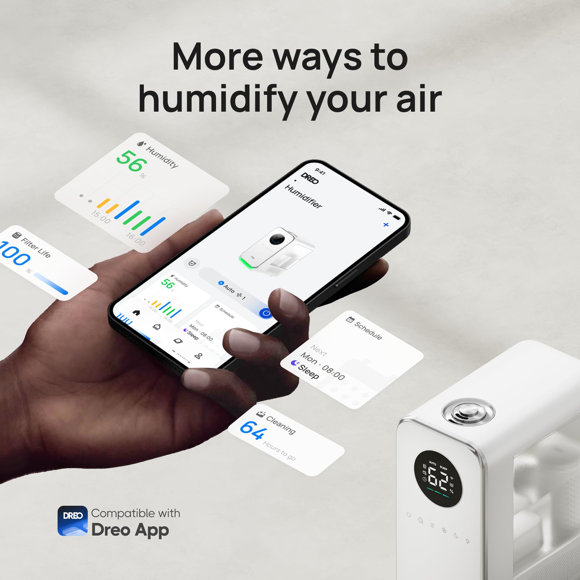 Dreo 5L Smart Cool Mist Humidifier for Large Room & Bedroom - Top Fill, Ultra Quiet, 50 Hour Runtime - Home, Office, Nursery, Indoor Plants - Works with Alexa & Google Assistant - Includes Essential Oil Diffuser & Night Light