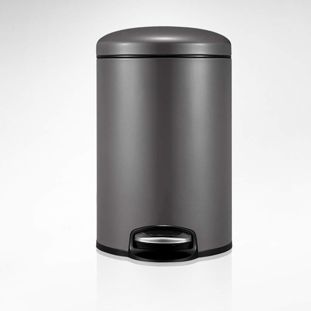 Stainless Steel Step Trash Can with Lid - 5L/8L/12L Round Pedal Bin for Kitchen, Office, Bathroom - Dark Gray Garbage Waste Bin for Recycling & Trash Disposal