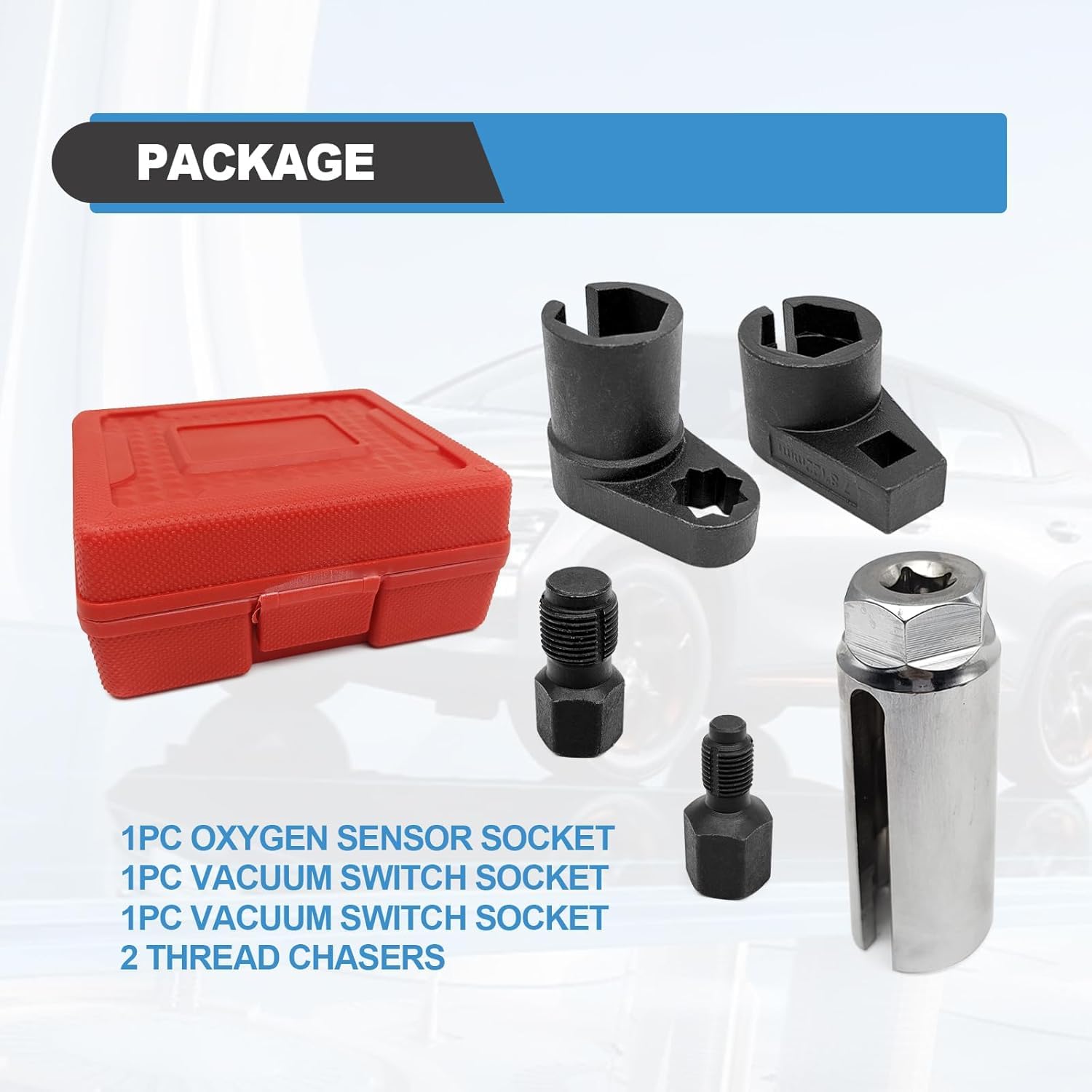 5PCS Automotive O2 Oxygen Sensor Socket Wrench Set - O2 Sensor Removal Tool & Thread Chaser Kit for Car Repair & Maintenance | Compatible with Most Vehicles