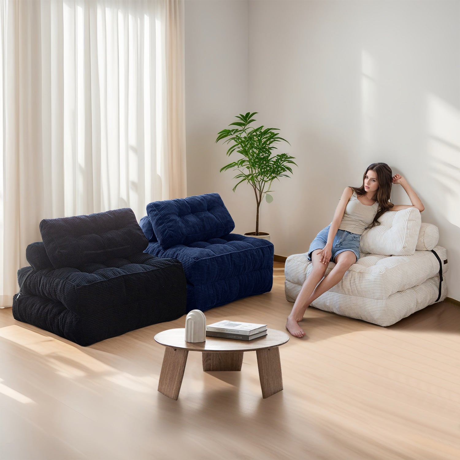 MAXYOYO Corduroy Sofa Bed - Convertible Sleeper Chair with Back Support | Comfortable for Living Room, Guest Room & Small Spaces