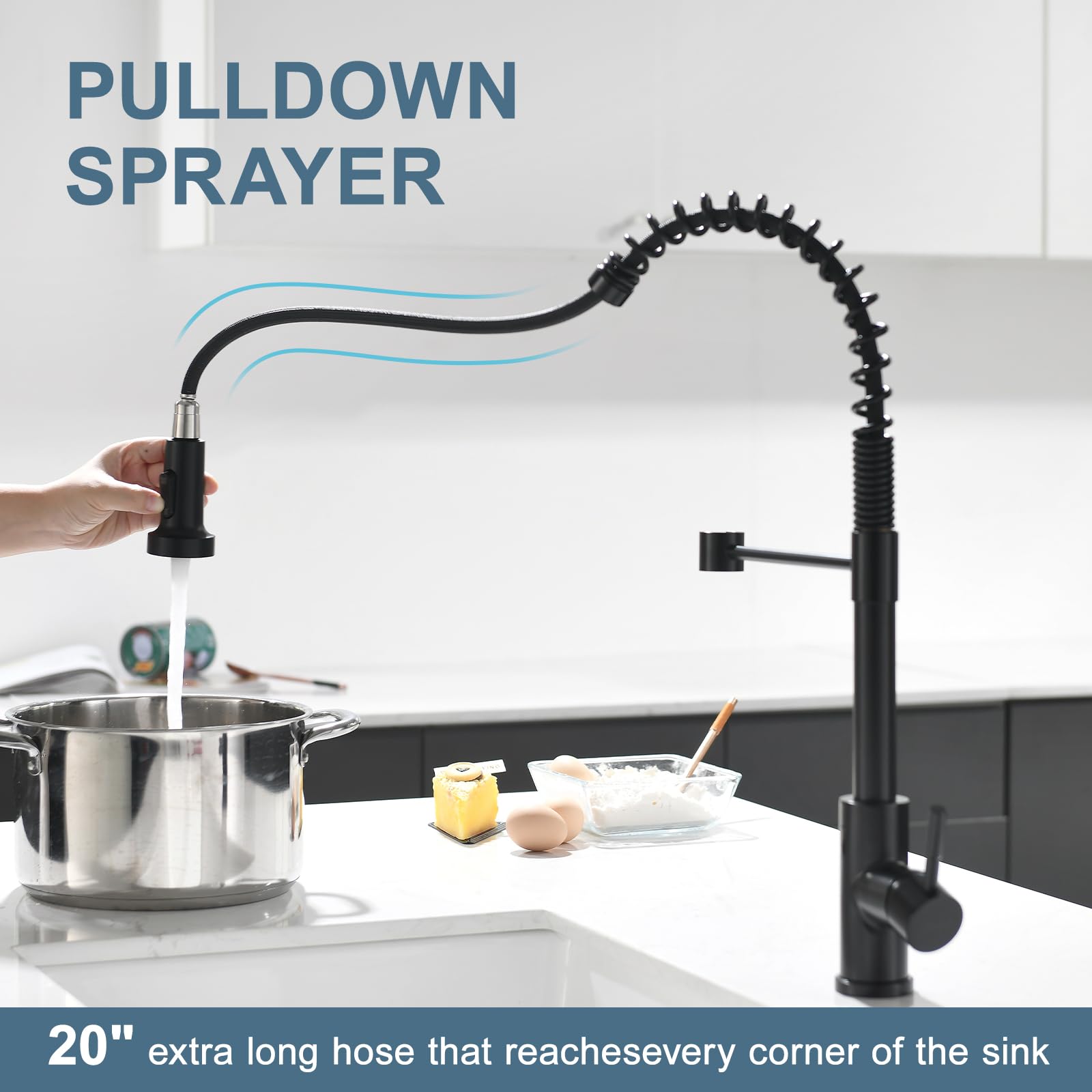 GIMILI Glossy Black Touchless Kitchen Faucet with Pull Down Sprayer - Single Handle Spring Activated Motion Sensor Faucet for Modern Kitchens & Easy Cooking Cleanup