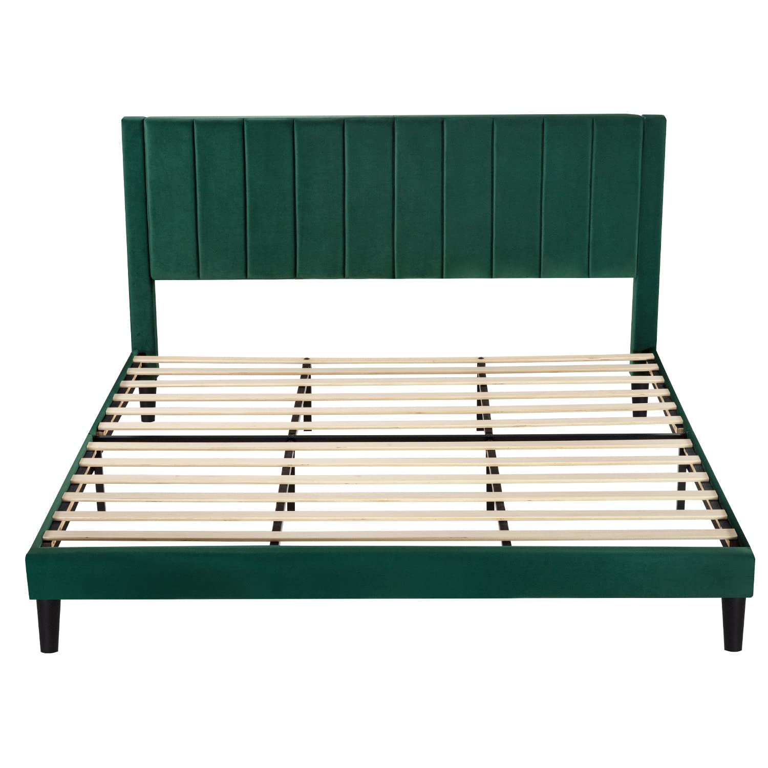 Luxury SHA CERLIN King Size Bed Frame - Velvet Upholstered Platform Bed with Headboard, Sturdy Wood Slat Support, No Box Spring Required (Emerald Green) | Perfect for Master Bedrooms, Guest Rooms & Modern Apartments