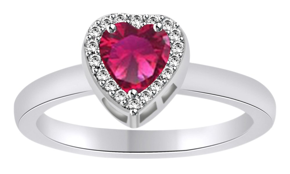 Affordable AFFY Heart Cut Simulated Ruby & White Cubic Zirconia Ring in 925 Sterling Silver - Perfect for Valentine's Day, Anniversary Gifts & Romantic Occasions