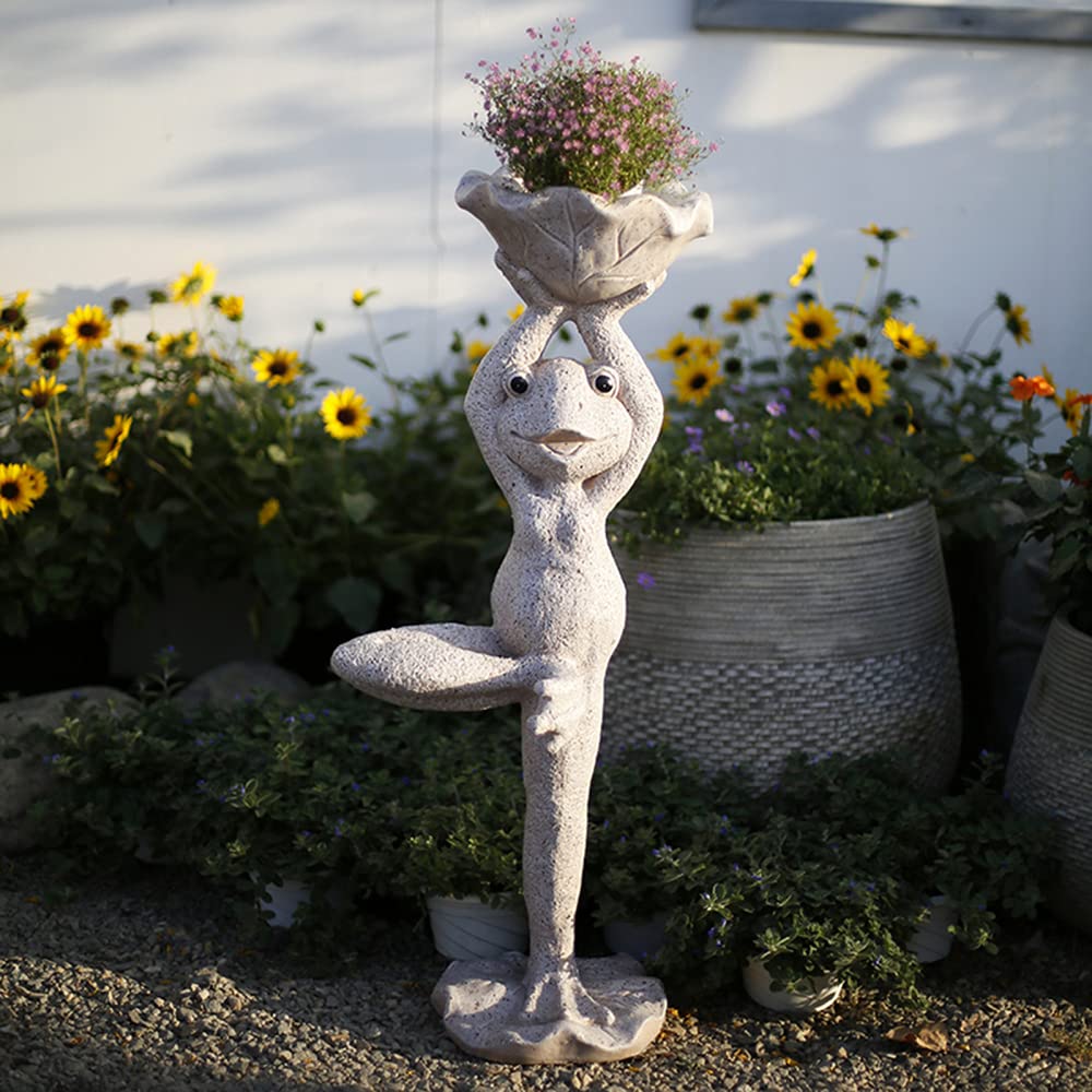 Yoga Frog Planter Pot - Resin Animal Figurine with Drainage Hole, Zen Garden Decor for Indoor & Outdoor Use, Perfect for Home, Patio, Lawn - Ideal for Succulents, Small Plants & Meditation Spaces