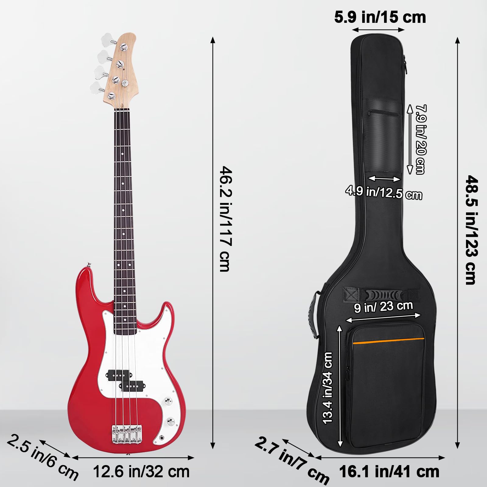 Premium 7mm Padded Waterproof Electric Bass Guitar Case - Heavy Duty Gig Bag Backpack with Neck Strap & Multiple Pockets (Black & Orange) for Professional Musicians & Travel Protection