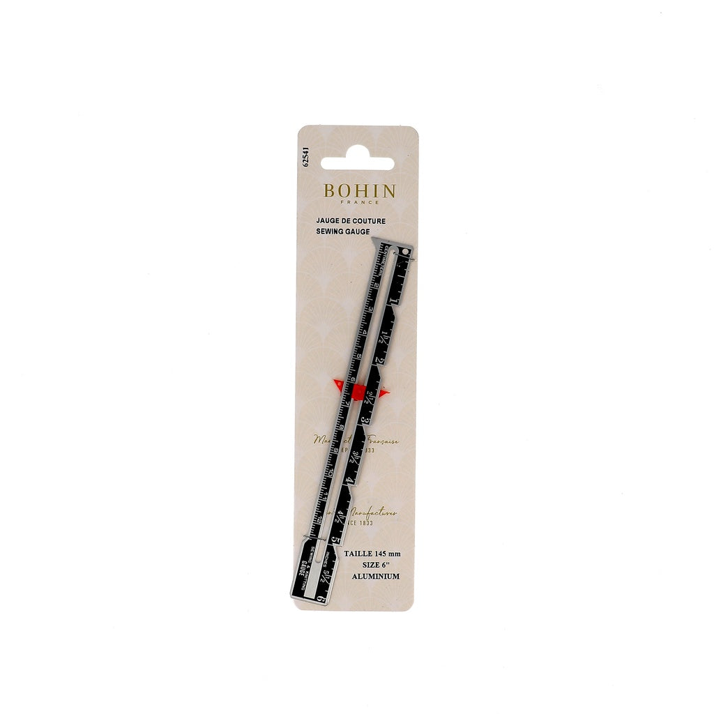 Bohin Metallic Sewing Gauge - 6 Inch Stainless Steel Ruler for Quilting, Dressmaking & Crafting | Perfect for Measuring Seams, Hems & Buttonholes