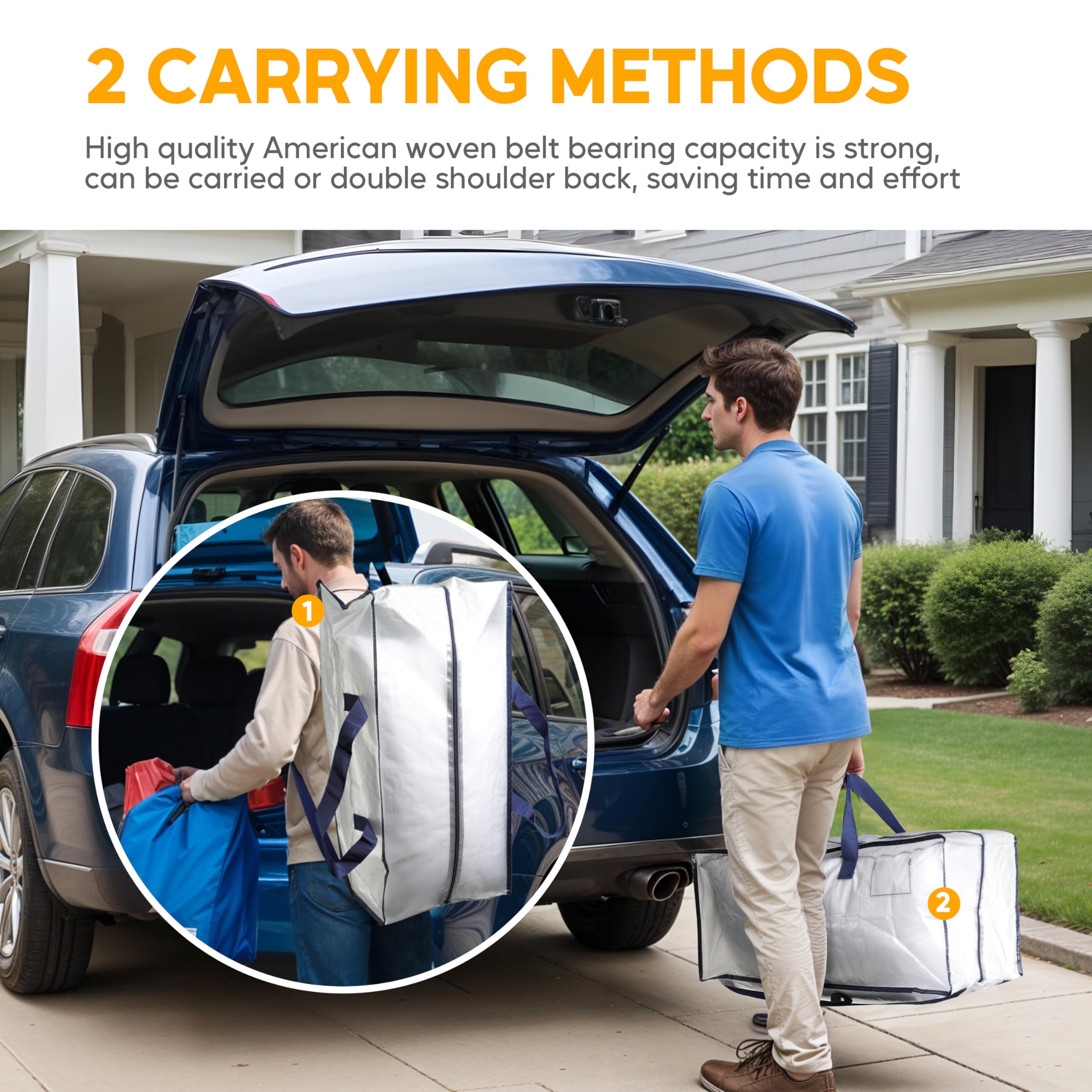 HealSmart 4 Pack Extra Large Moving Bags with Zippers & Handles - Heavy Duty Storage Totes for College Dorm Essentials, Closet Organization & Home Moving - Clear Plastic Storage Bags for Easy Identification & Transport
