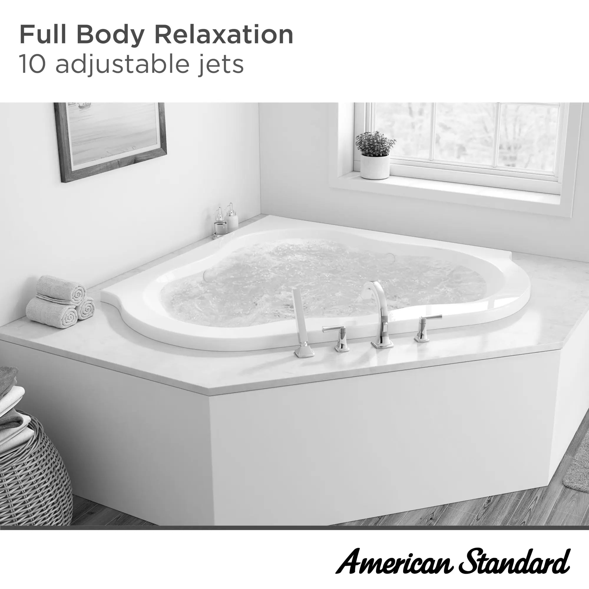 EverClean 60 x 60 Inch Corner Whirlpool Bathtub - Large Acrylic Soaking Spa Tub with Hydrotherapy Jets for Relaxation & Muscle Relief - Perfect for Master Bathroom or Luxury Home Spa Retreat