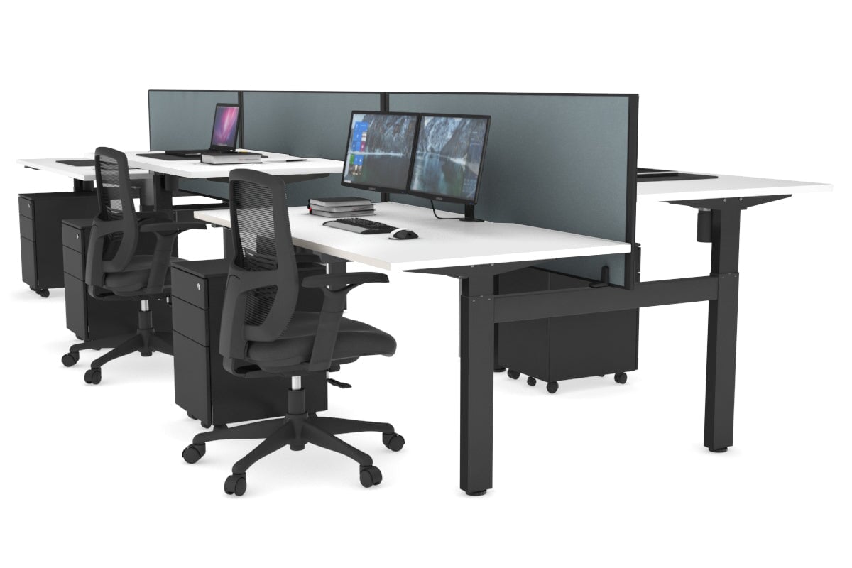 Adjustable 6-Person H Bench Workstation - Black Frame [1200L x 800W with Cable Management] for Office, Coworking Space & Conference Room
