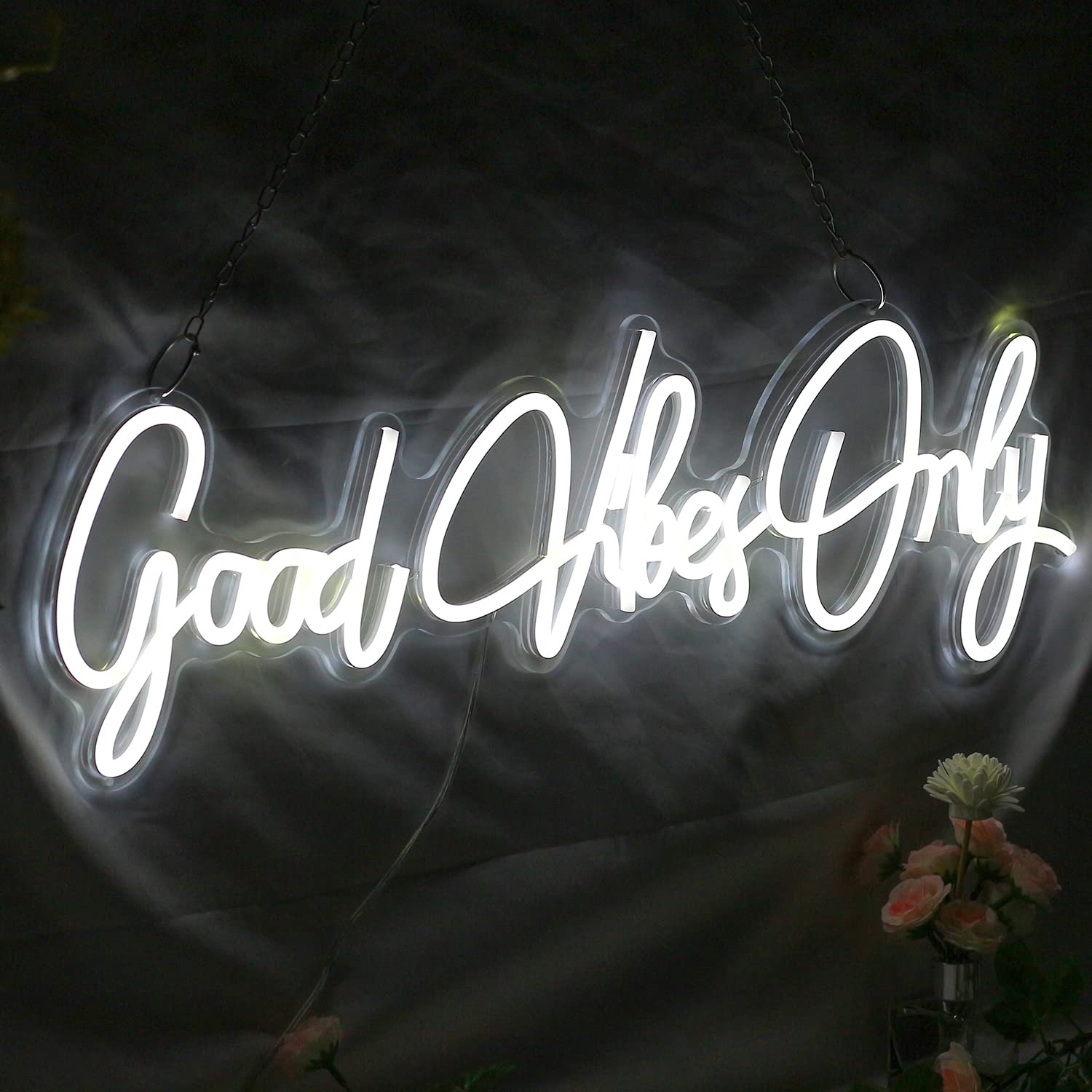 Good Vibes Only Neon Sign Light - Custom Wall Art Decor for Home, Bar, Pub, Club & Party | Unique Gift for Christmas, Rave & Apartment Decor (White) - Perfect for Bedroom, Living Room & Man Cave Lighting