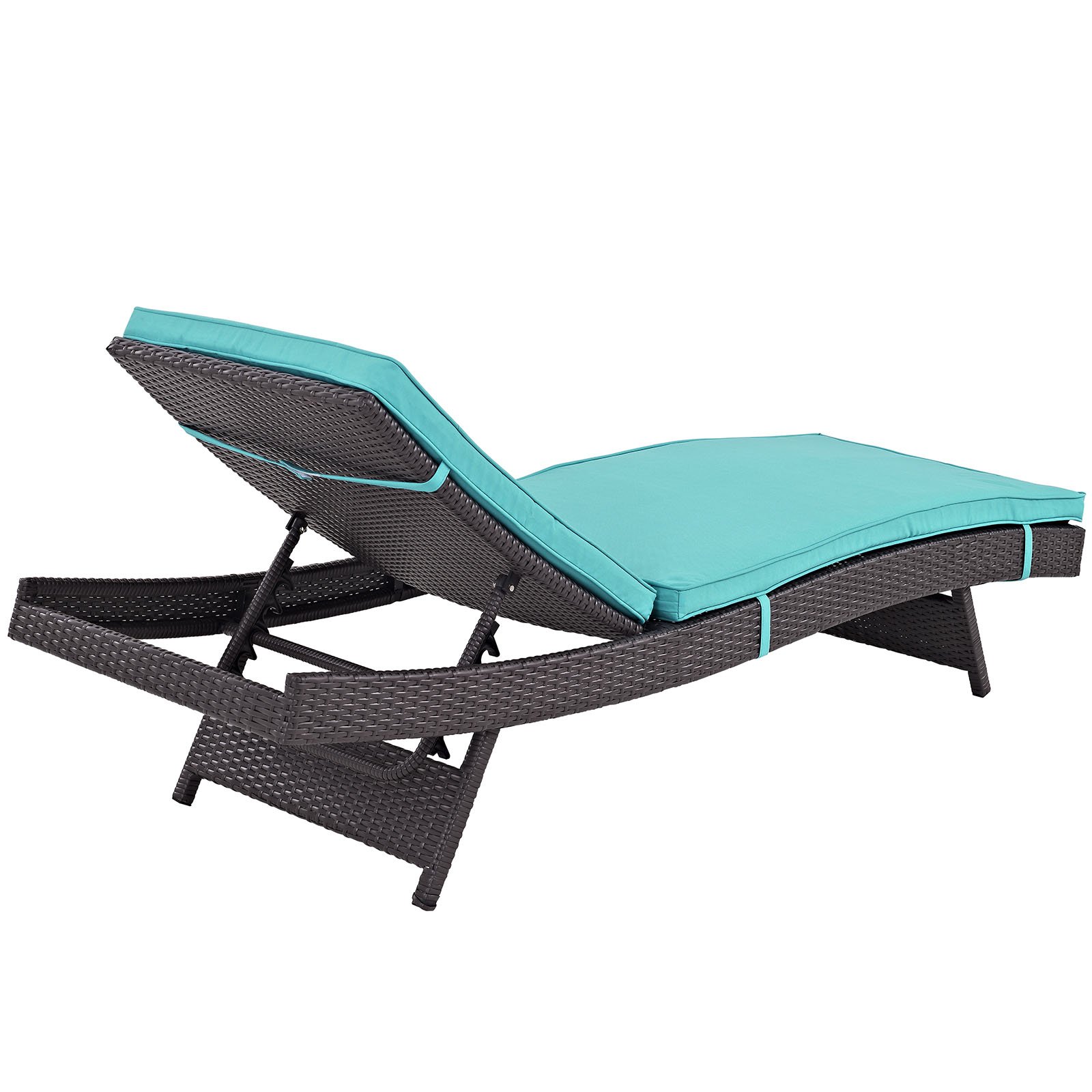Modway Convene Wicker Rattan Outdoor Patio Chaise Lounge Chairs Set of 2 - Espresso & Turquoise Color for Poolside, Garden, and Backyard Relaxation