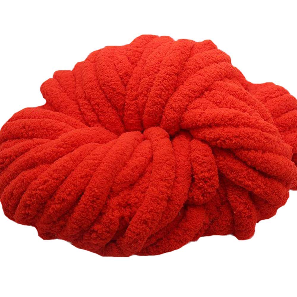 Chunky Chenille Knitting Yarn - Super Soft Bulky Yarn for Arm Knitting, Crochet & DIY Crafts - 250g/8oz Red Yarn - Perfect for Blankets, Scarves & Home Decor Projects