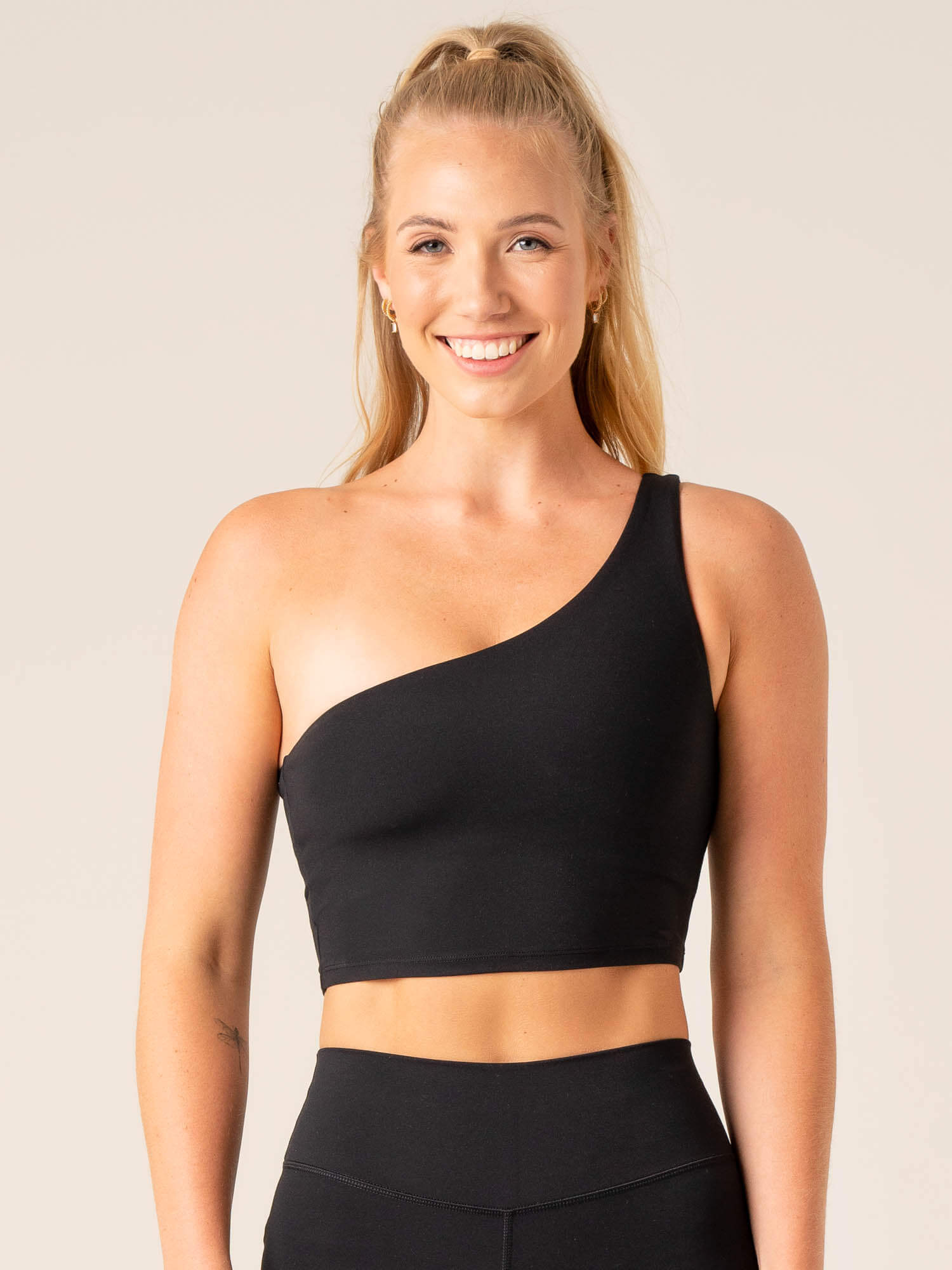 NKD One Shoulder Tank Bra for Women - Seamless Sports Bra, Comfortable Workout Top, Yoga & Gym Essential - Black    Perfect for yoga, gym workouts, running, or casual wear - stylish and supportive for active women.