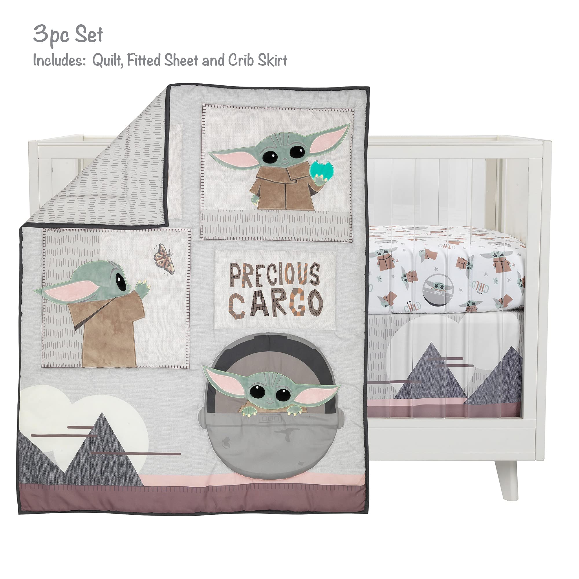 Lambs & Ivy Star Wars The Child Baby Yoda 3-Piece Crib Bedding Set for Nursery | Soft & Safe Baby Bedding for Newborns & Infants | Perfect for Star Wars Themed Nursery Decor