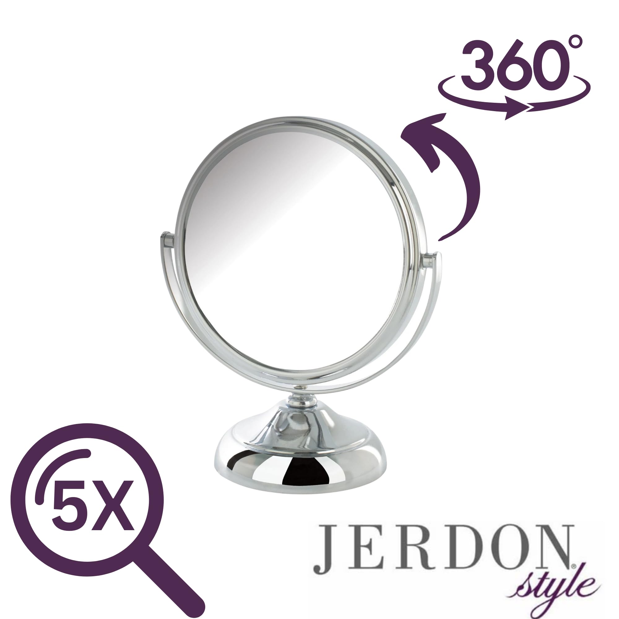 Model's Choice JERDON Tabletop Vanity Makeup Mirror with Chrome Finish – 5.5” Diameter Mirror with 5X-1X Magnification – Perfect for Home Makeup, Salon, and Travel Use – Model MC247C