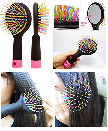 Alexvyan Black Rainbow Bristles Travel Hair Comb with Mirror - Compact Pocket Hairbrush for Women & Kids - Perfect for Travel, Home, and On-the-Go Styling