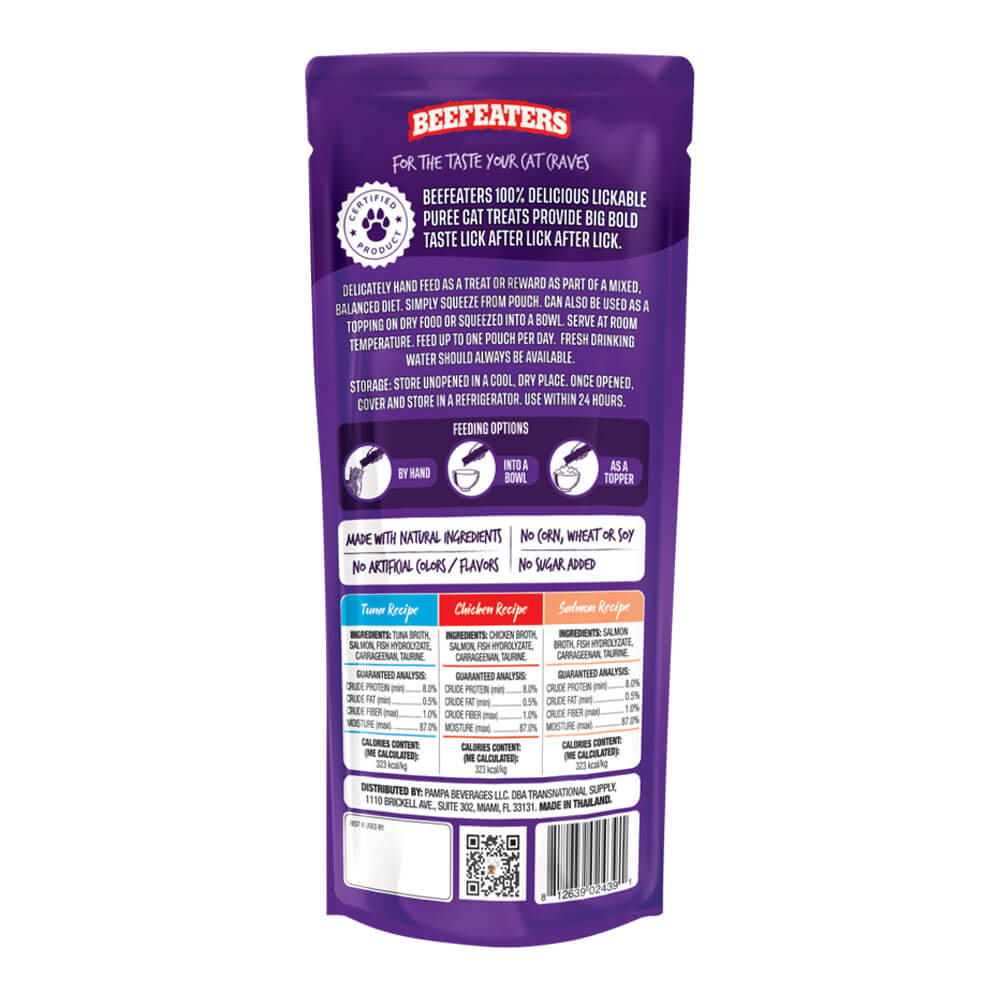 Beefeaters Lickables Puree Cat Treats - 3 Pack (Case of 12) - Delicious & Healthy Wet Cat Food Topper for Adult & Senior Cats - Perfect for Bonding & Training