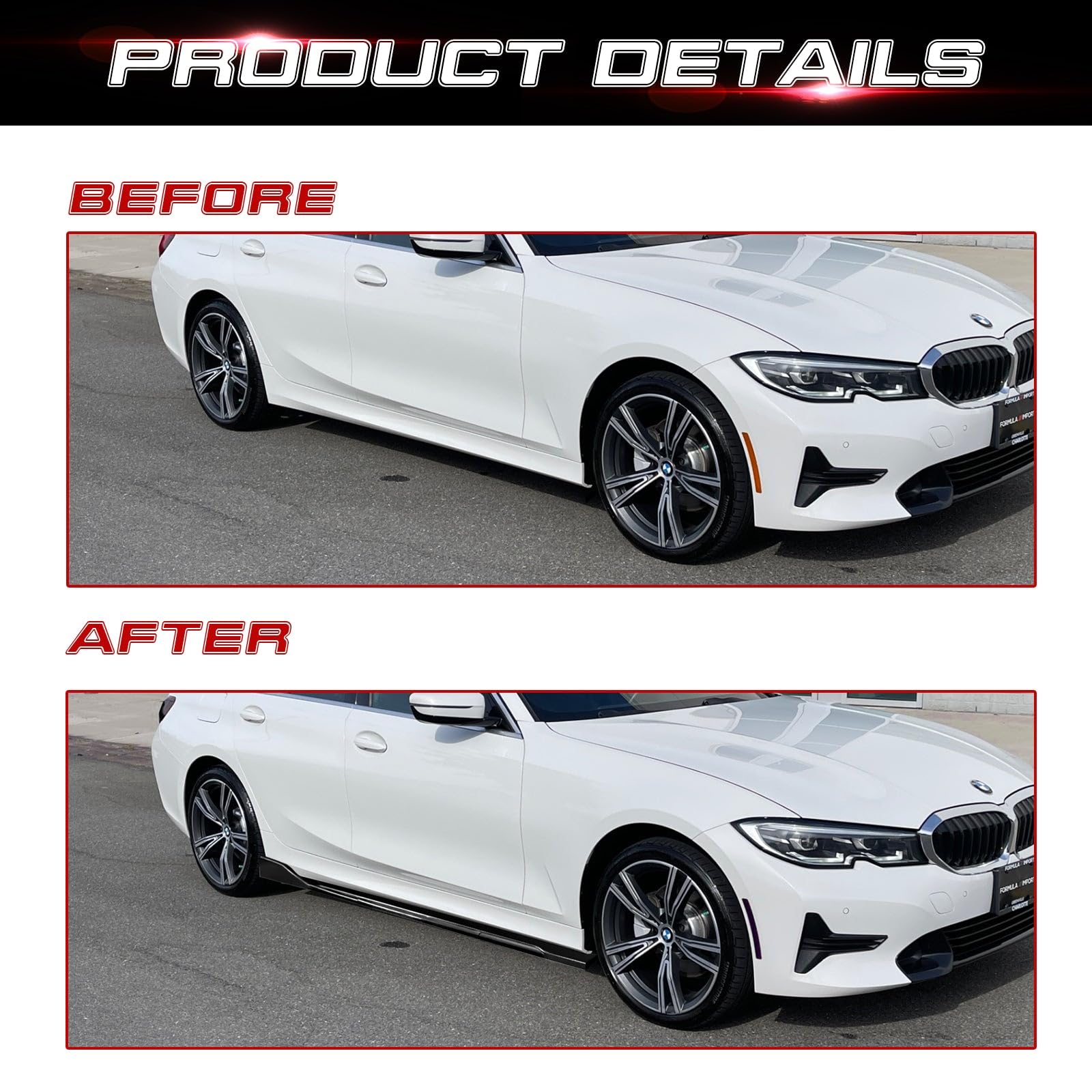 Universal Fit Car Side Skirts - Rocker Panel Protector with Splitter Winglets & Diffuser Bottom Line Extension Body Kit | Durable Protection & Enhanced Style for Sedans, Coupes & Sports Cars | Perfect for Daily Driving & Car Shows