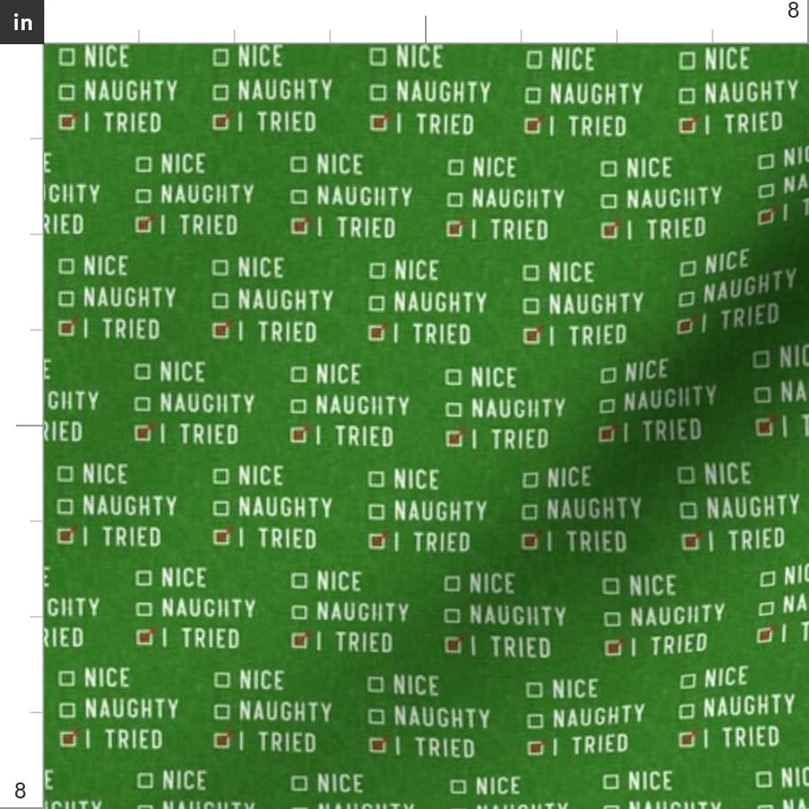 Small Scale Christmas Green Funny Naughty Nice Printed Denim Fabric by The Yard - Heavyweight Cotton for DIY Apparel, Home Decor & Upholstery - Perfect for Holiday Crafts, Christmas Stockings & Festive Home Decorations