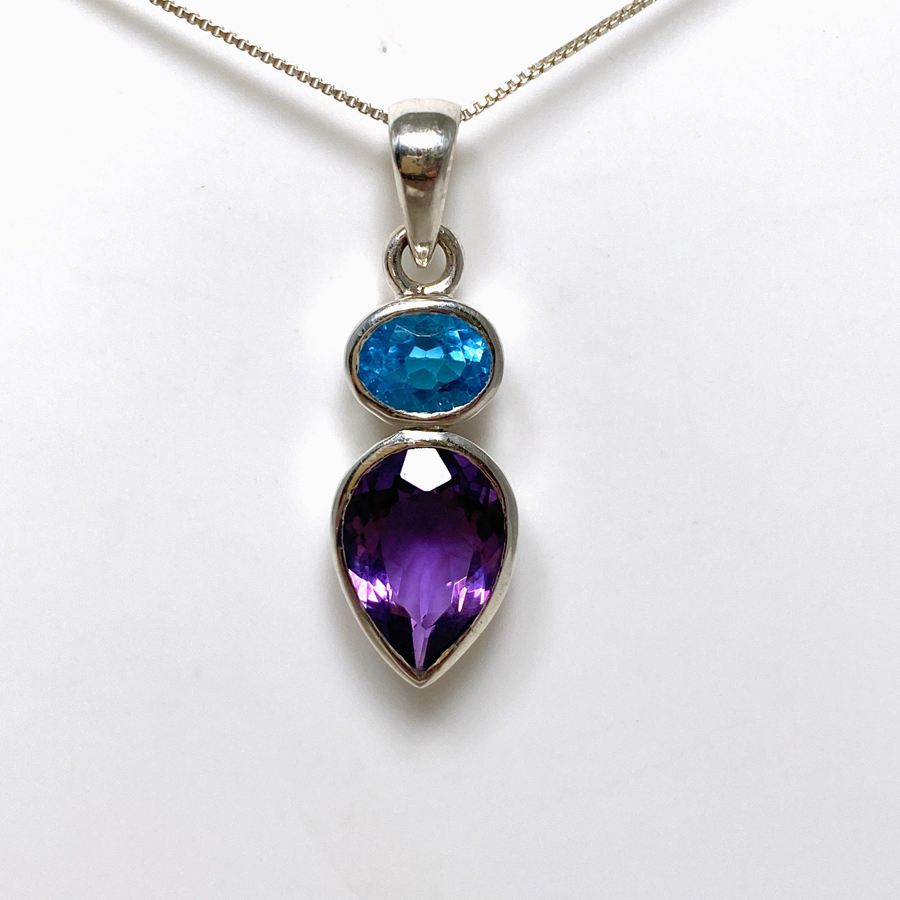 Faceted Amethyst and Blue Topaz Multi-Stone Pendant Necklace PPGJ699 - Elegant Jewelry for Women, Perfect for Parties, Weddings & Gifts