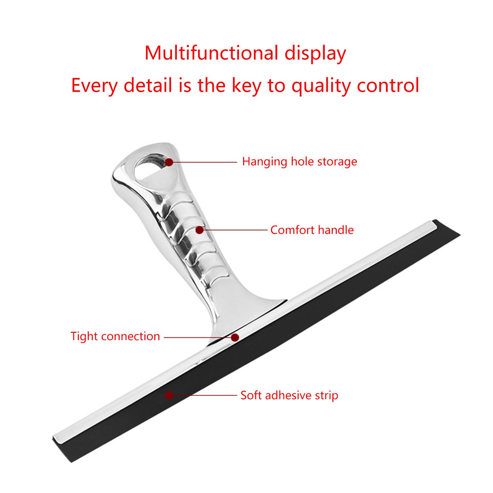 Premium Silicone Shower Squeegee with Hook - Stainless Steel Window Wiper for Glass Doors & Bathroom Mirrors - Ergonomic Handle for Easy Cleaning - Perfect for Bathroom, Car Windows & Home Use