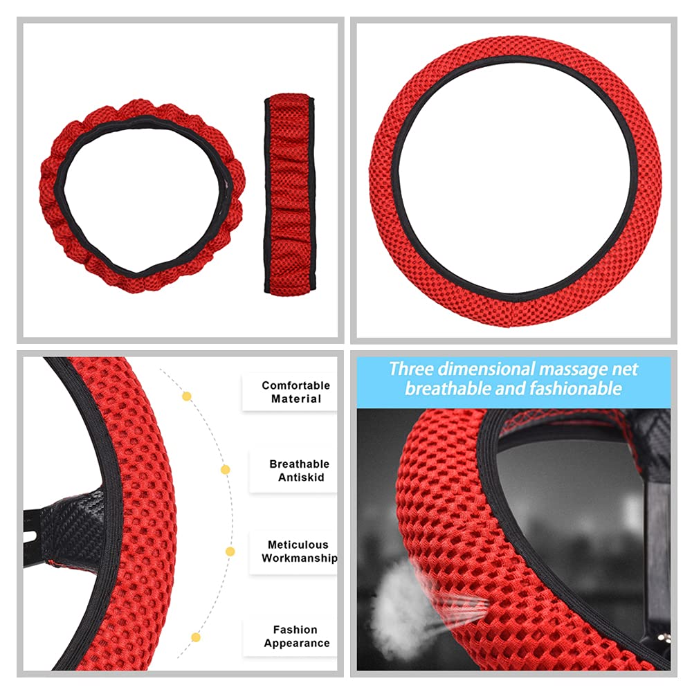 Breathable Ice Silk Elastic Stretch Steering Wheel Cover - Soft, Non-Slip, Universal Fit for 15 Inch Wheels (Red) | Perfect for Summer Driving, Car Interior Protection & Enhanced Grip